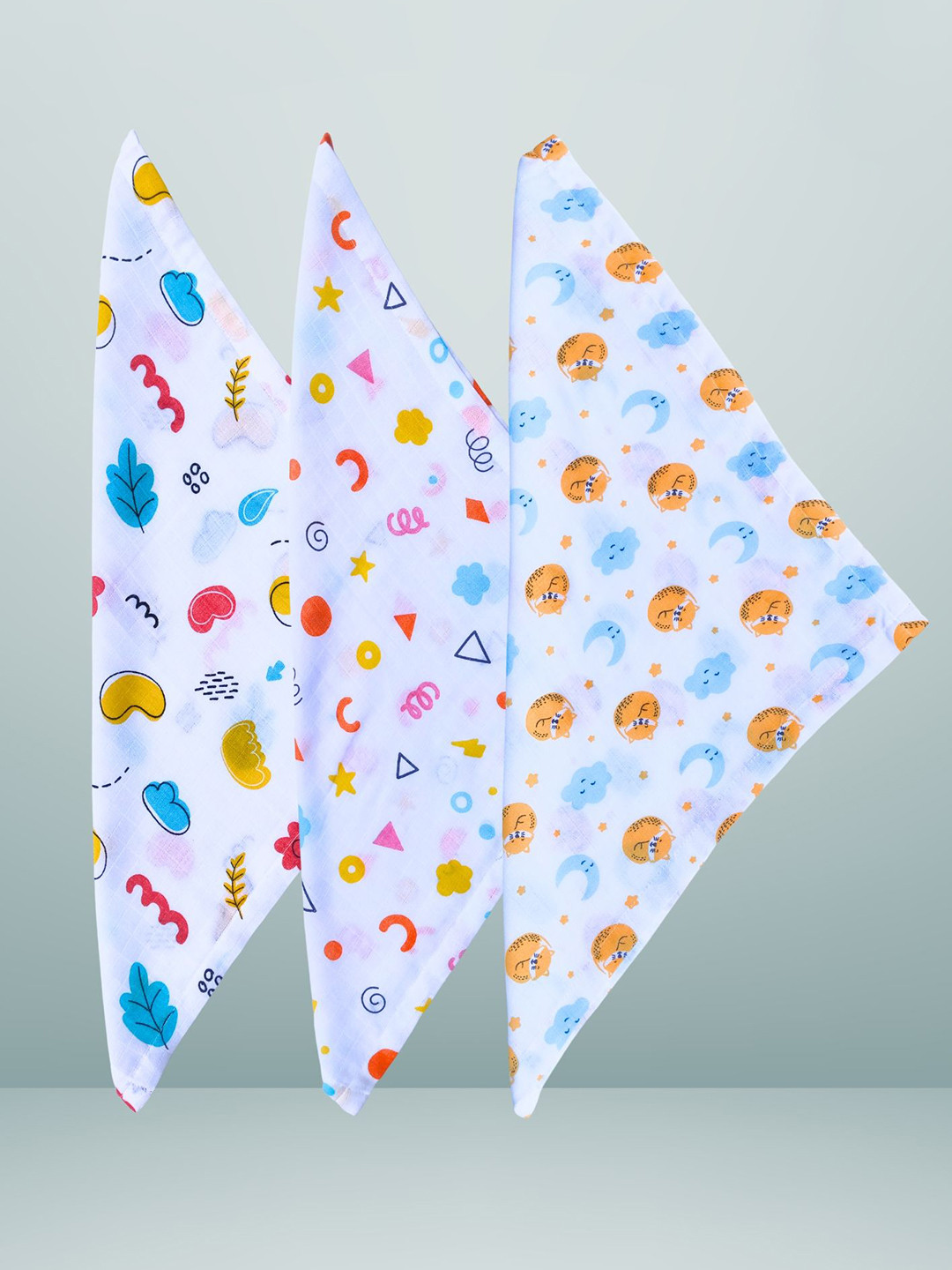 BAESD Pack Of 3 Printed Pure Cotton Baby Wash Cloths