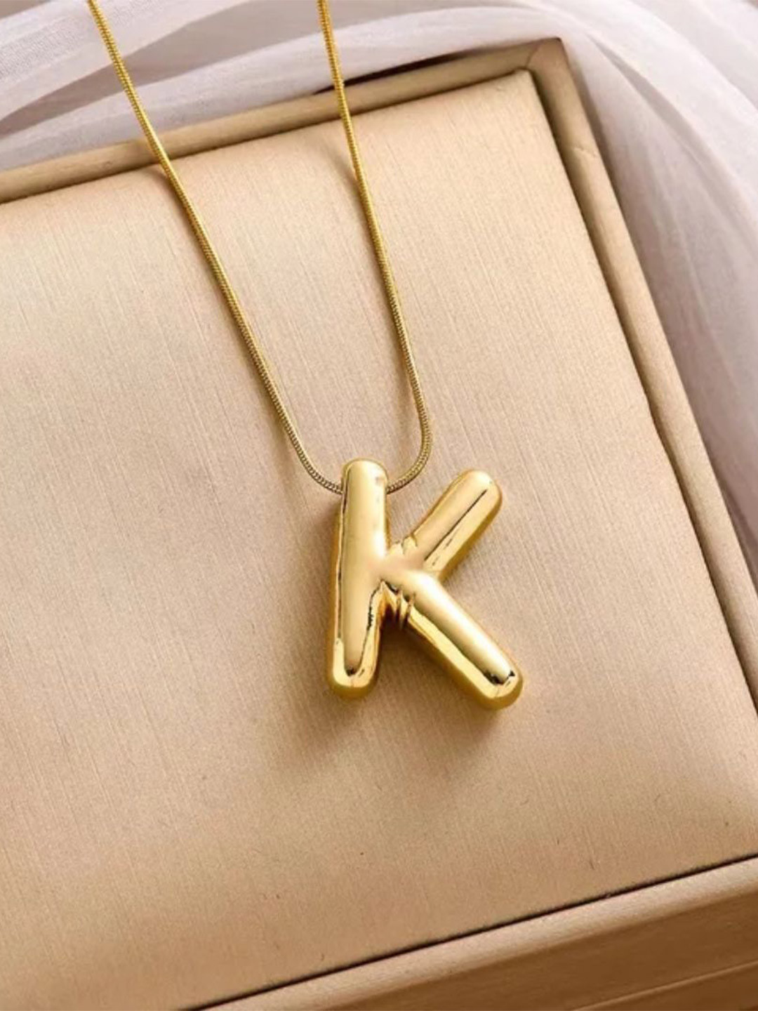 Estailo fashion Women Gold-Plated K Initial Alphabet Pendant With Chain