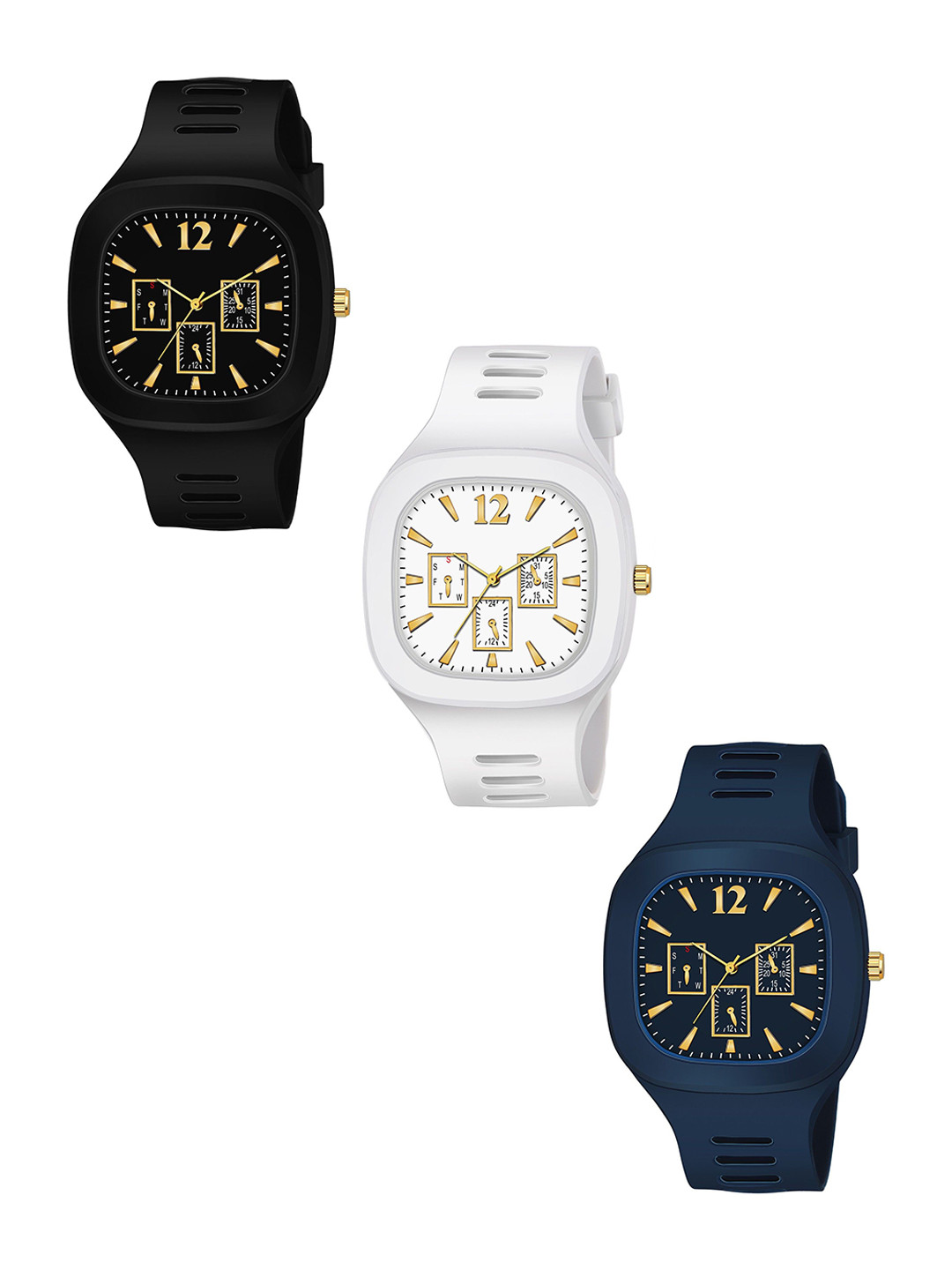 THE SHOPOHOLIC Men Pack Of 3 Analogue Watch SQR-B-BL-W