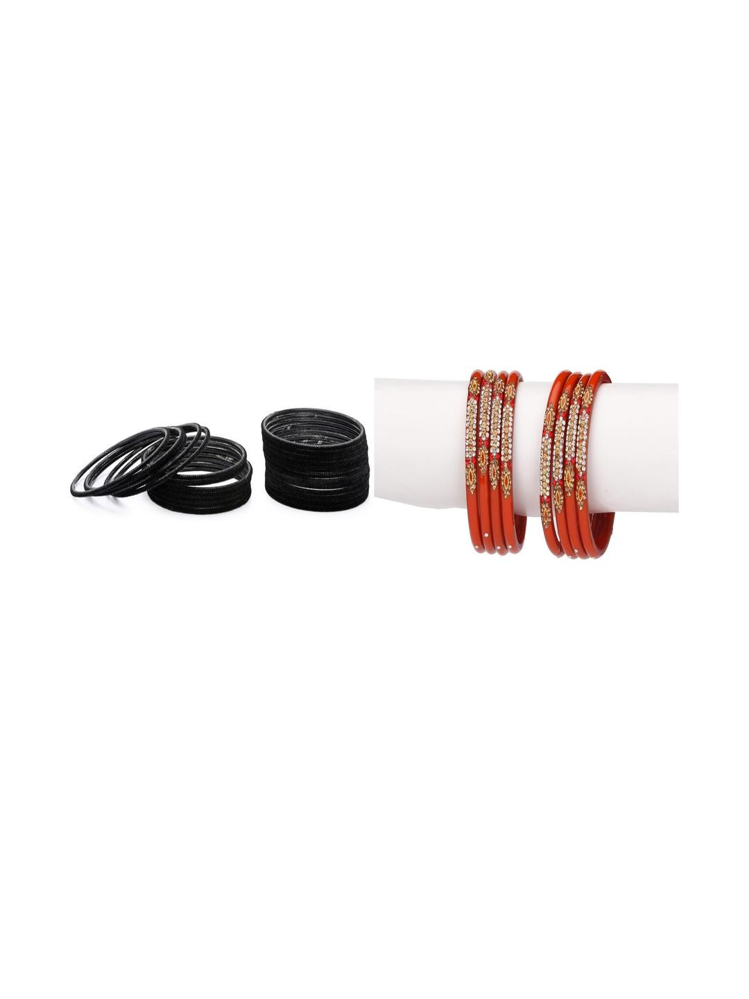 Somil Classic Combo Glass Bangles | Simple Chudi Set For Women & Girls | Daily Use & Special Occasions, Combo Of 2 Set, Black, Red