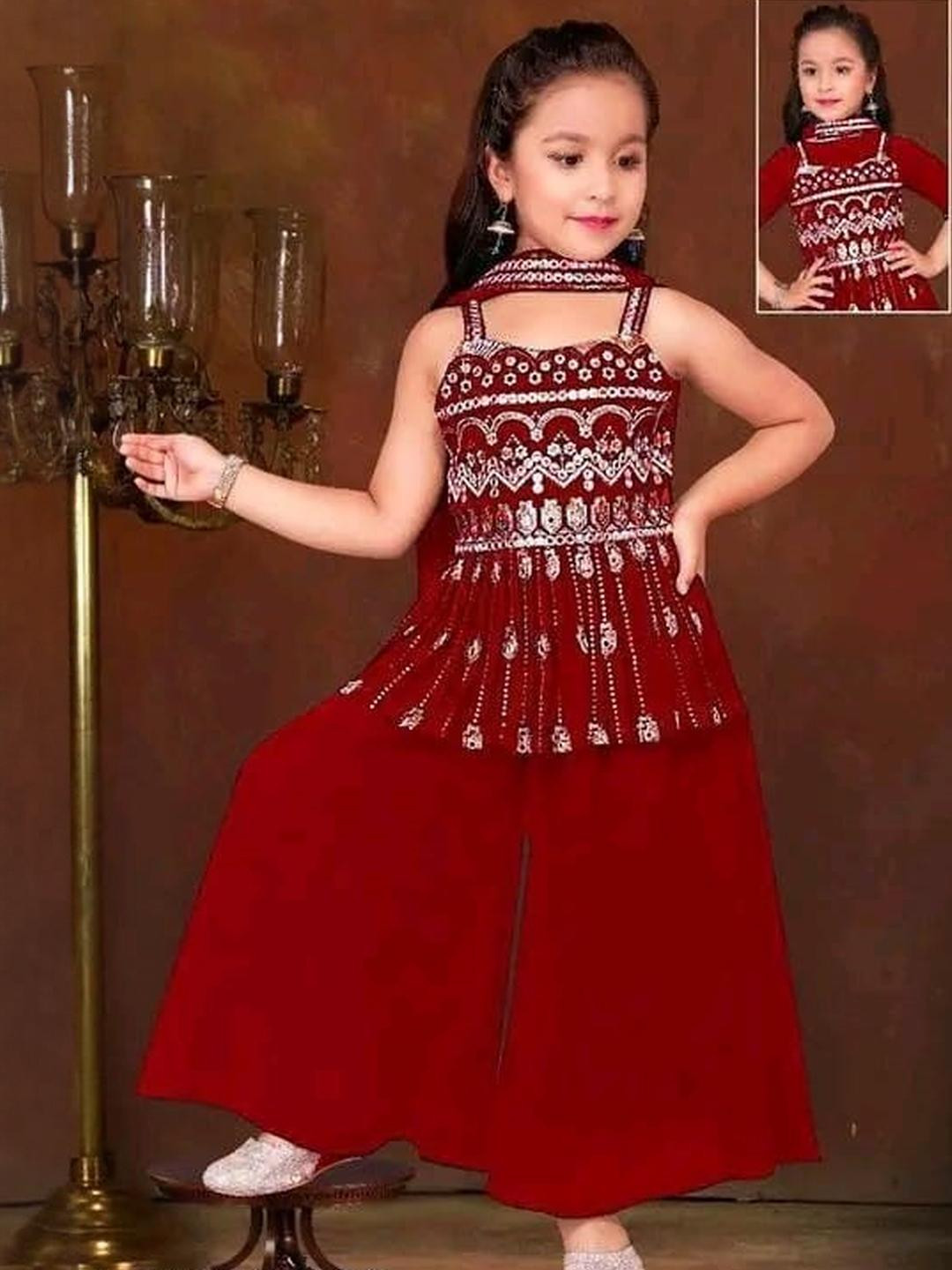 Tulsi Creation Kids-Girls Red Clothing Set
