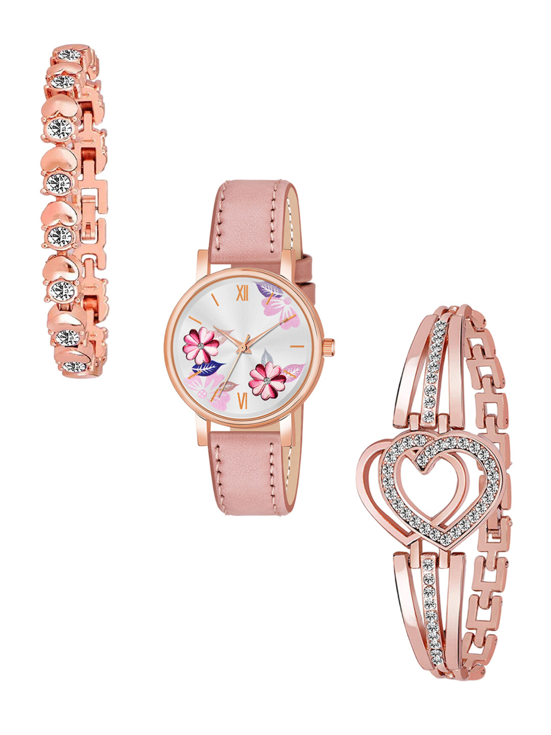 THE SHOPOHOLIC Women Pack of 3 Printed Dial & Leather Straps Analogue Watch K-PINK-2BR