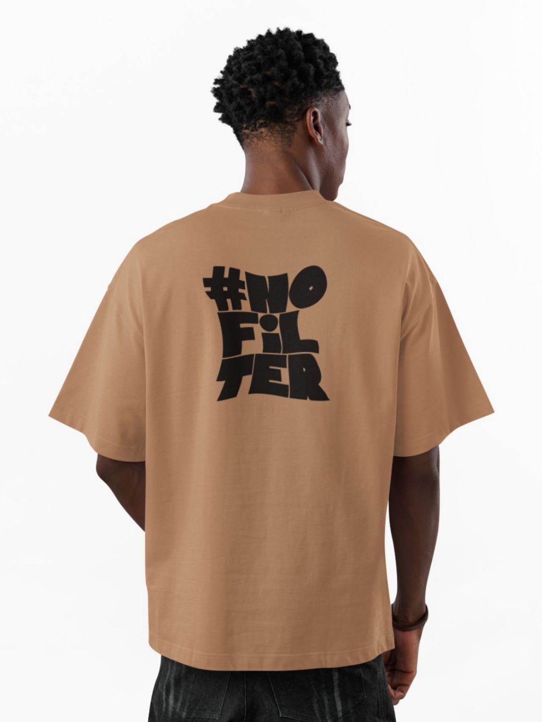 MOZIGO Typography Printed Drop-Shoulder Sleeves Cotton Oversized T-shirt