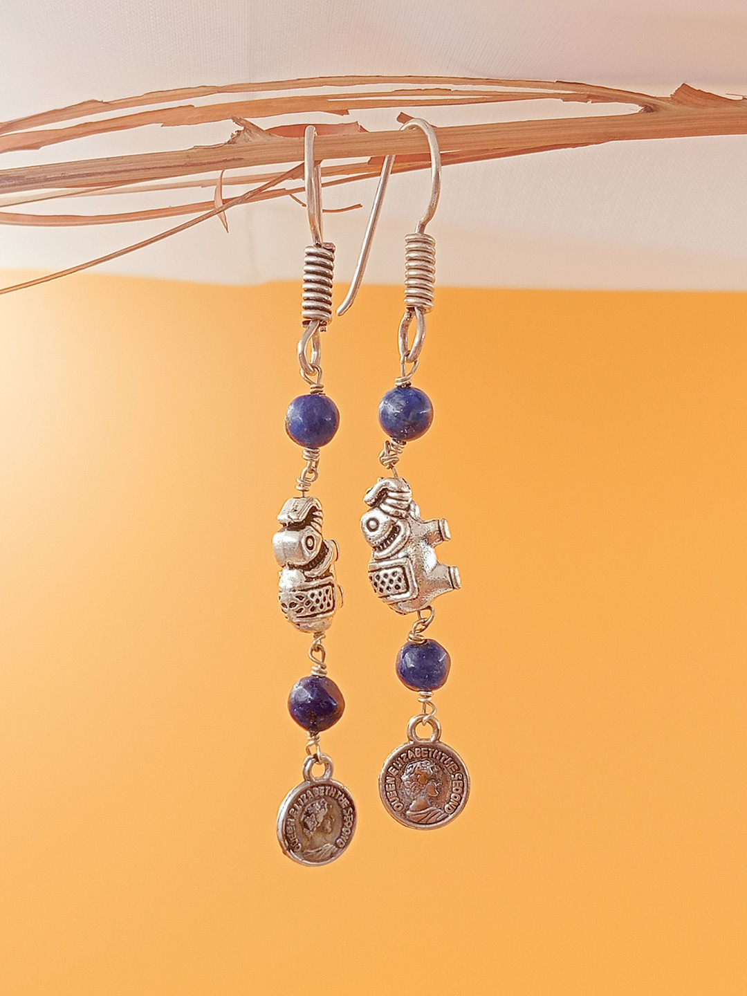 Shrim jewels Brass Plated Artificial Beaded Oxidised Animal Shaped Drop Earrings