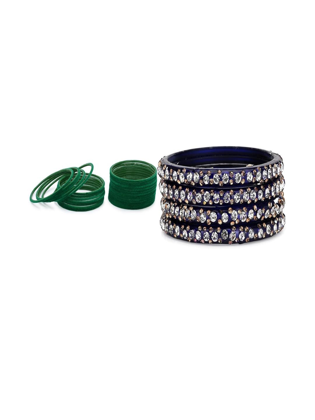 SOMIL Set Of 28 Blue And Green Glass Bangles