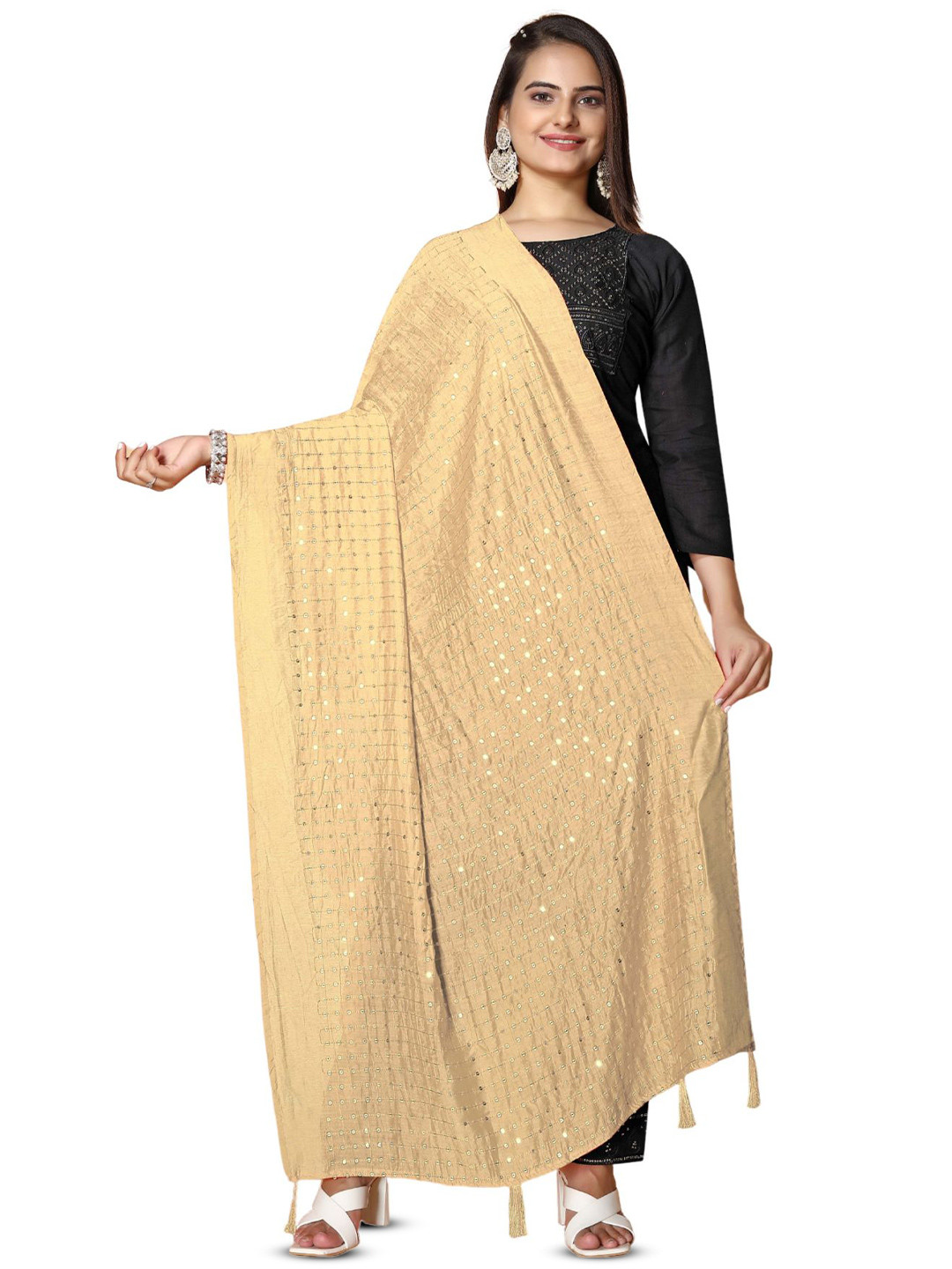 Kemza Geometric Embroidered Chenderi Dupatta With Sequinned