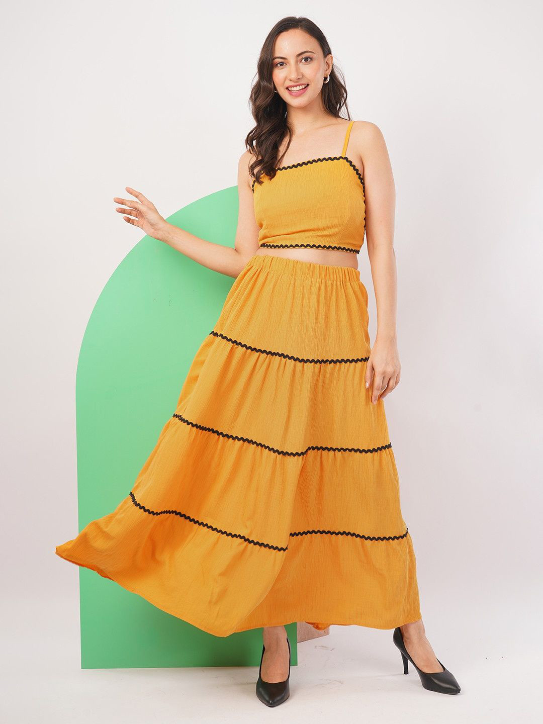 Deshi Girl Mustard-Yellow Sleeveless Co-Ords Set