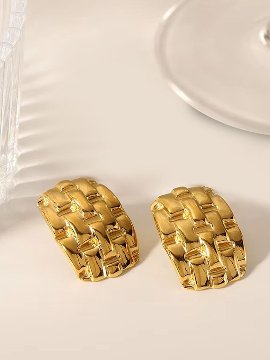 FIMBUL Gold Plated Texture Geometric Shaped Studs