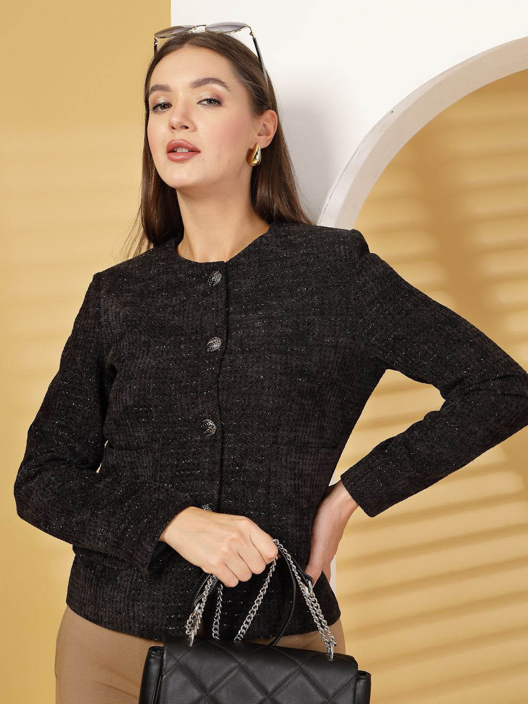 Juelle Women Round Neck Single-Breasted Short Coats