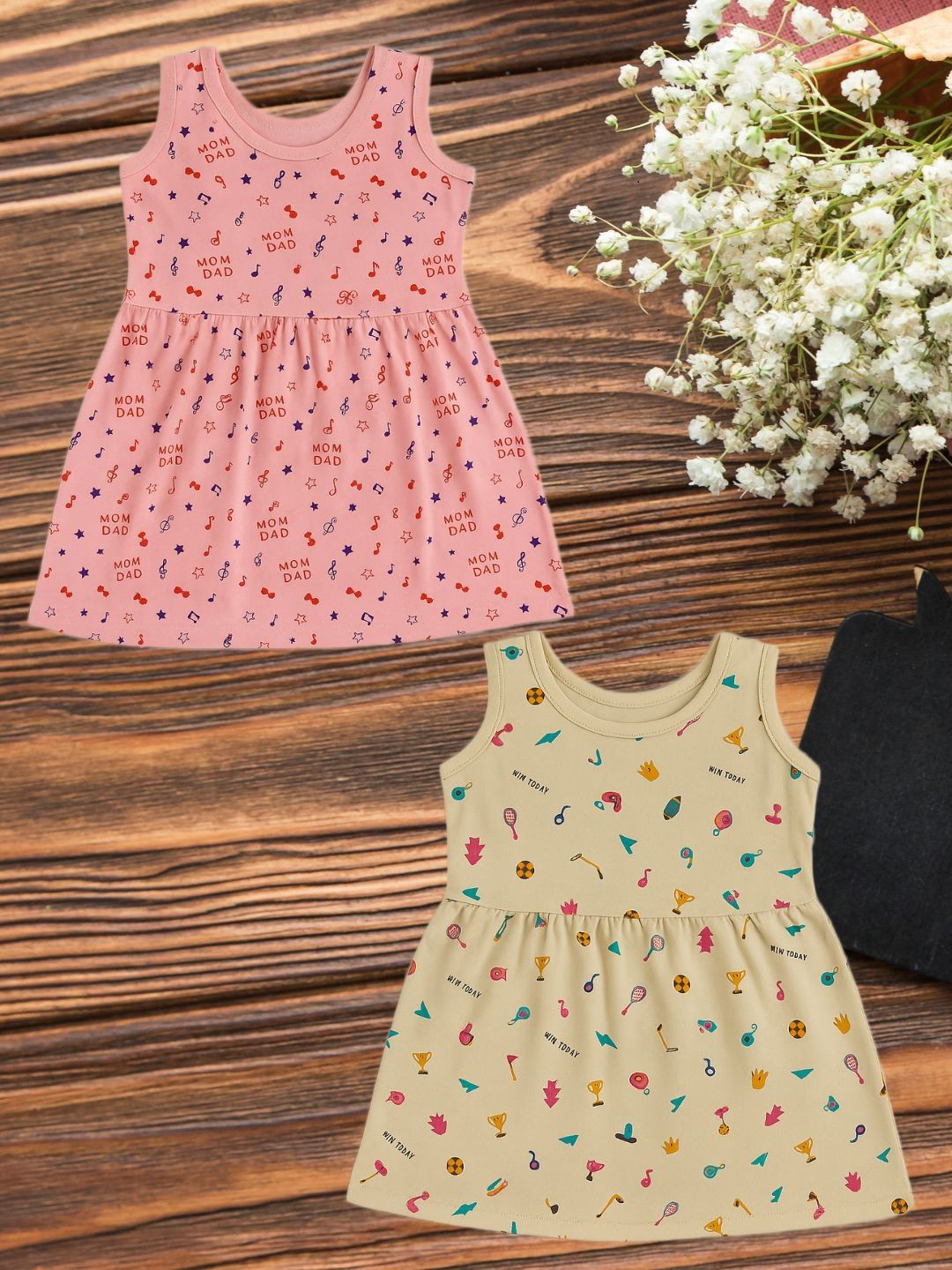 FASHION GRAB Girls Pack of 2 Pure Cotton Fit and Flare Dress