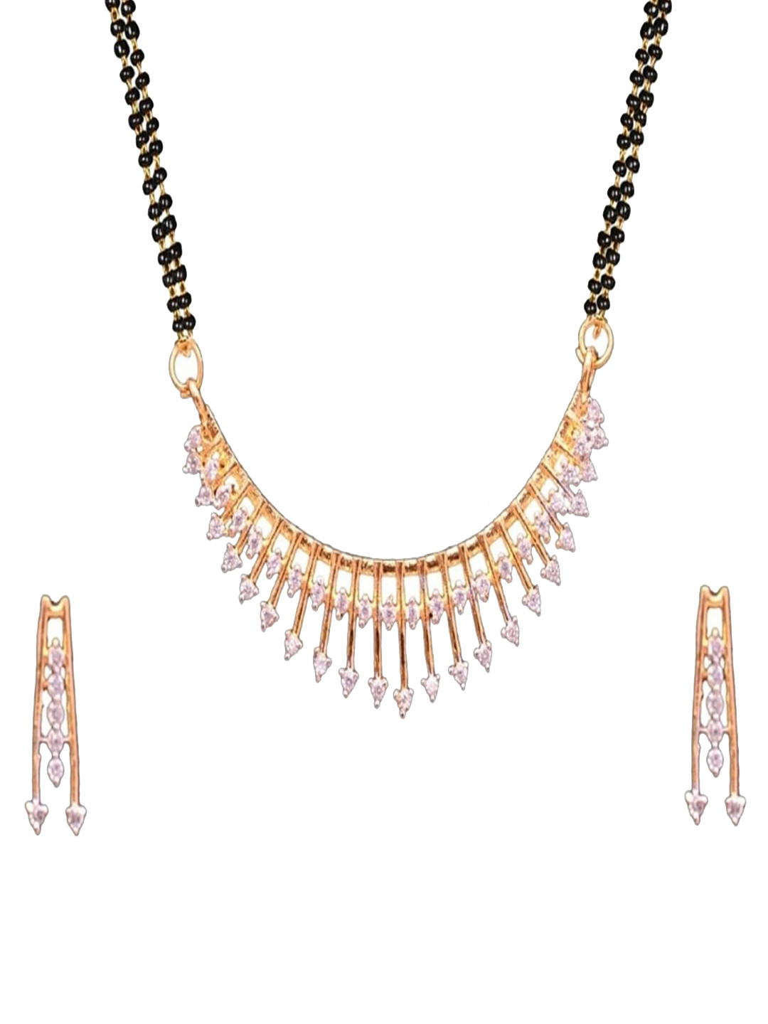 JSD Rose Gold-Plated Artificial Stones Studded & Beaded Mangalsutra