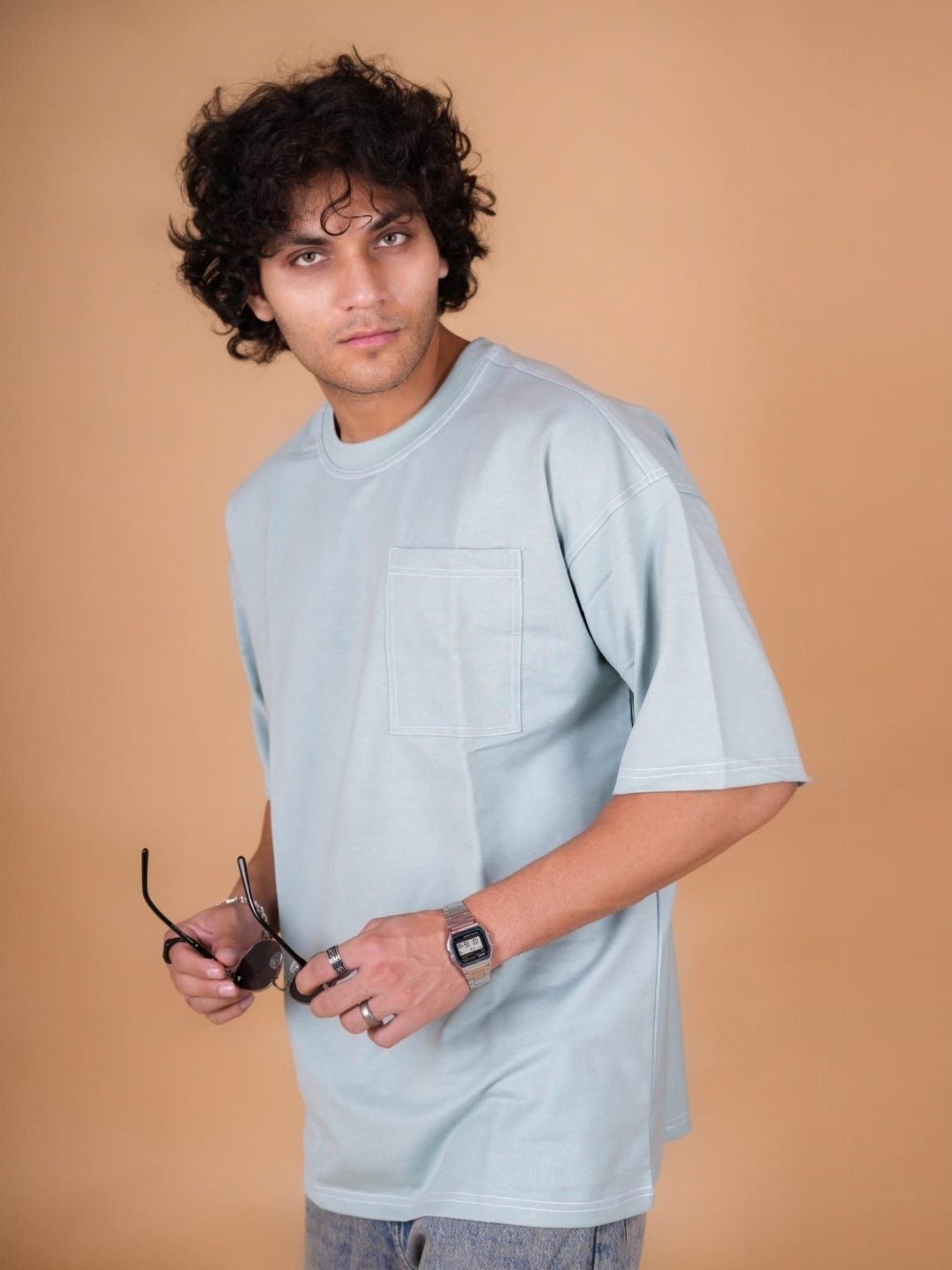 fast fashion Oversized Round-Neck Cotton T-shirt