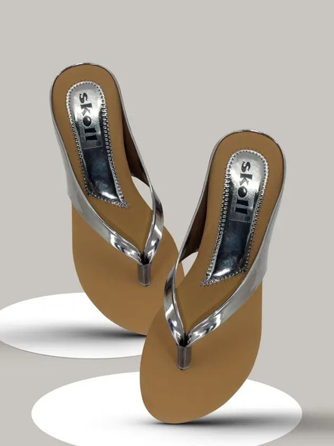 SKOLL Women Metallic T-Strap Flats