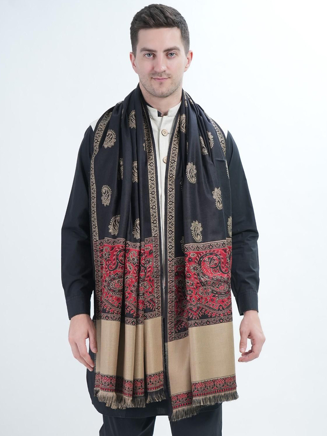 Manra Men Ethnic Motifs Woven Design Kashmiri Acro Wool Shawl