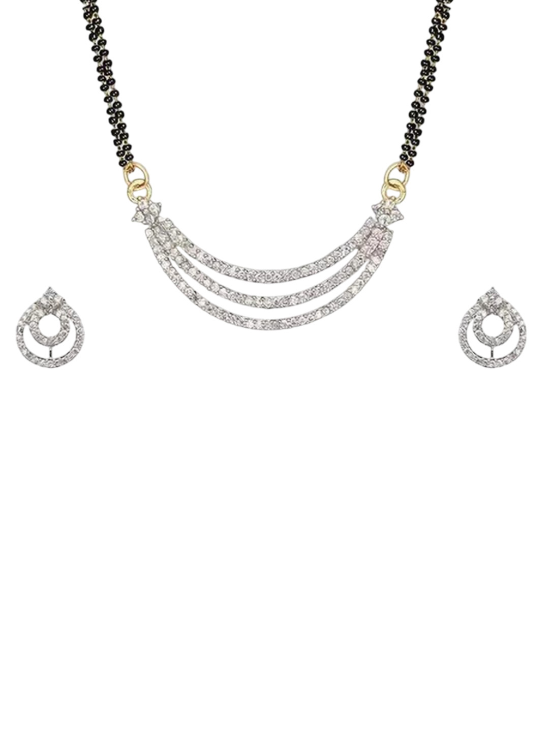Mamata Silver-Plated Artificial Stones Studded & Beaded Mangalsutra