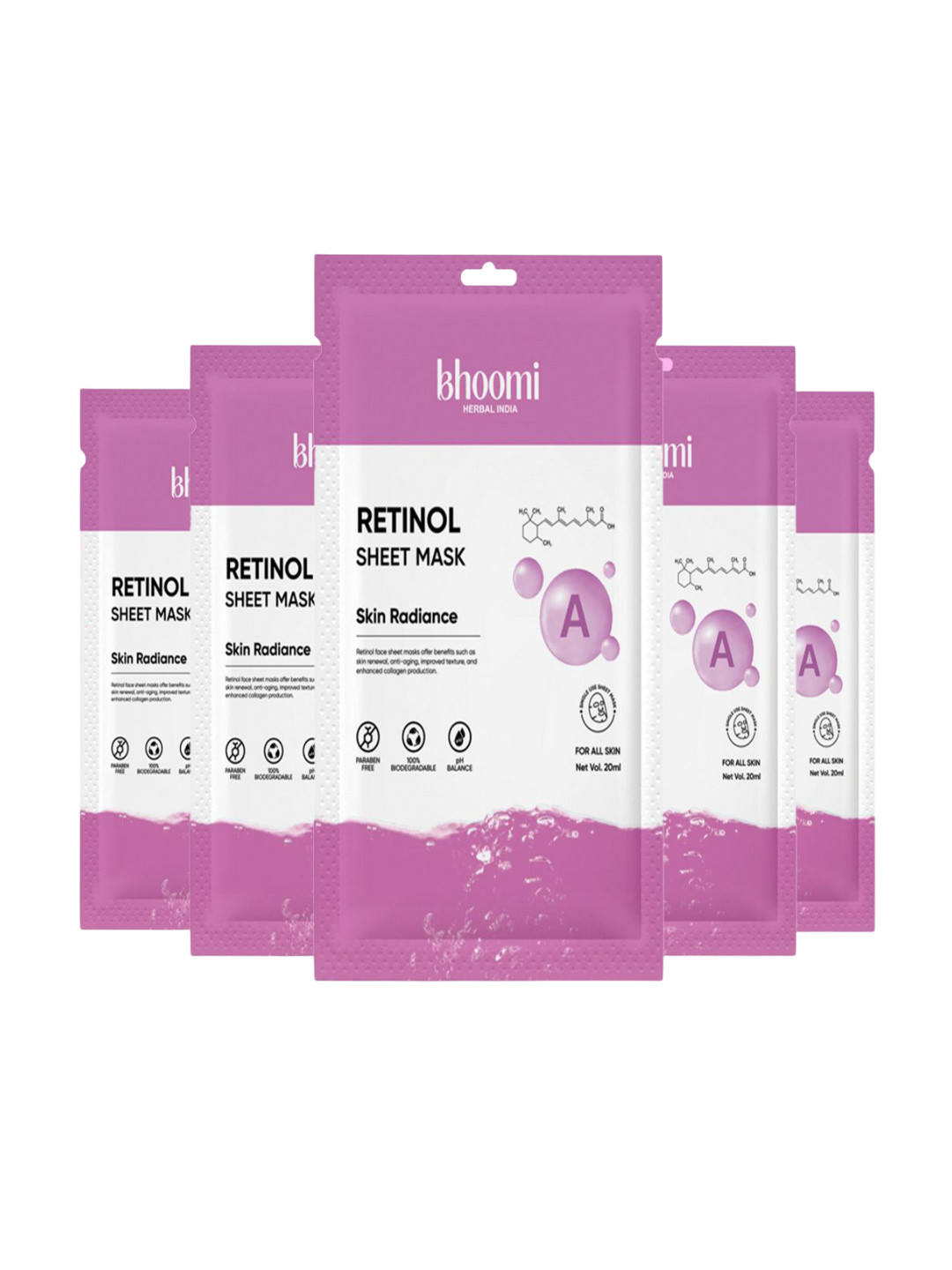 BHOOMI HERBAL INDIA Set Of 5 Retinol Sheet Mask - 20 ml Each