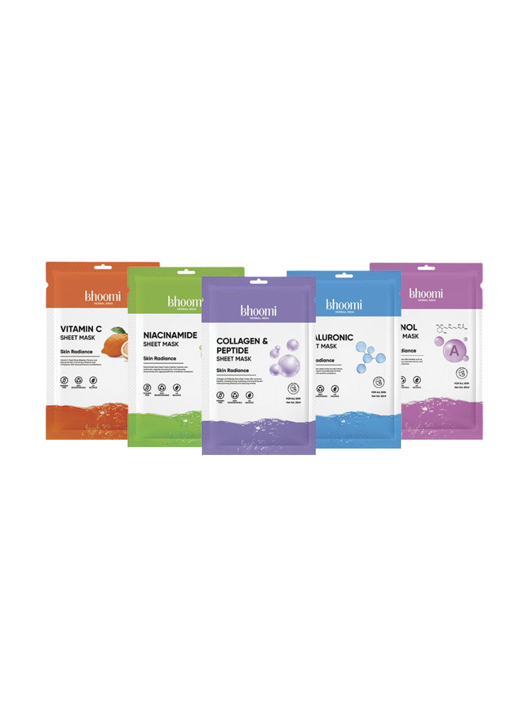 BHOOMI HERBAL INDIA Set Of 5 Vitamin C, Niacinamide, Collagen Sheet Mask - 20 ml Each
