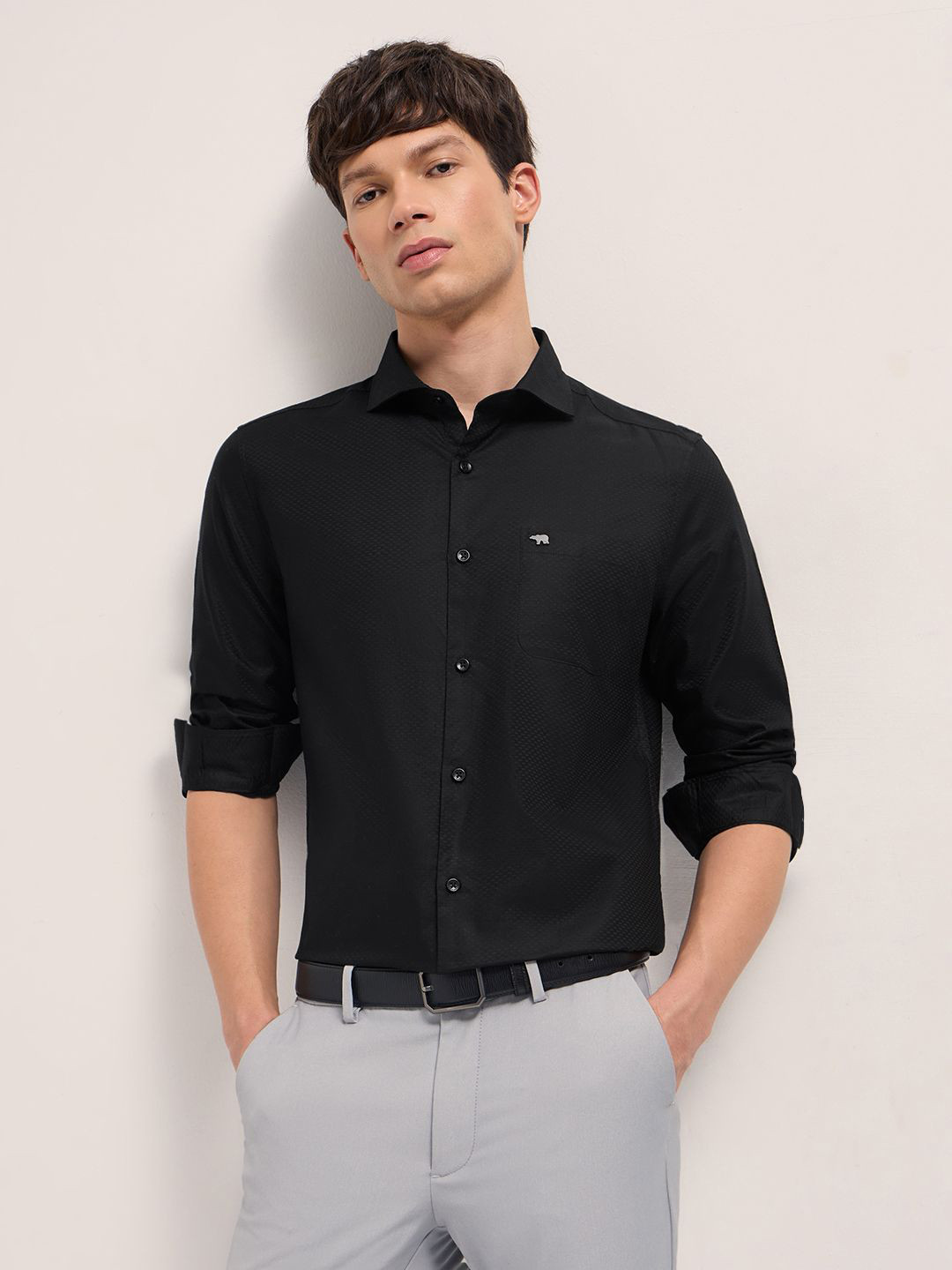 THE BEAR HOUSE Woven Design Tailored Fit Cotton Formal Shirt