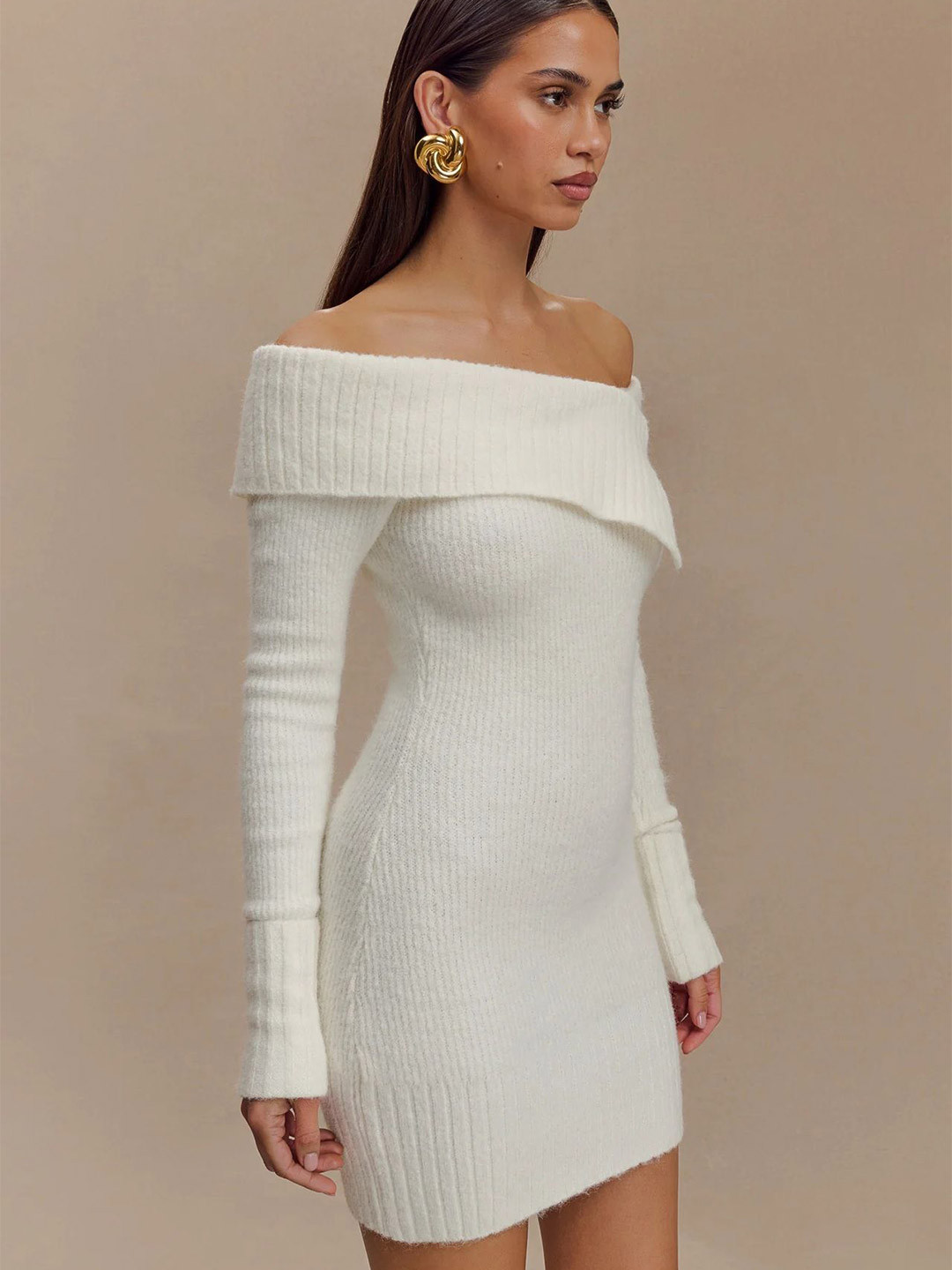 all about you Women Ribbed Off-Shoulder Jumper Dress