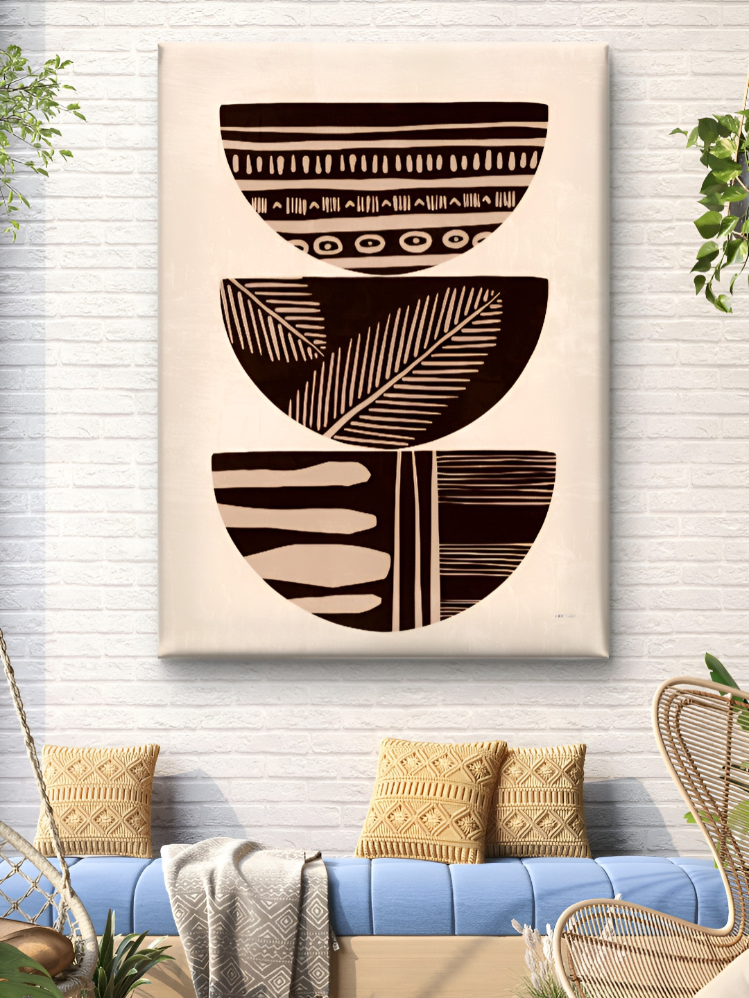 Livin'luxe Beige & Brown Tribal Half Circle Canvas Wall Art
