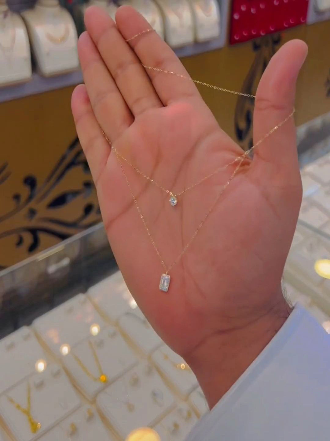 GHABA Stainless Steel Gold-Plated Cubic Zirconia Studded Necklace And Earrings