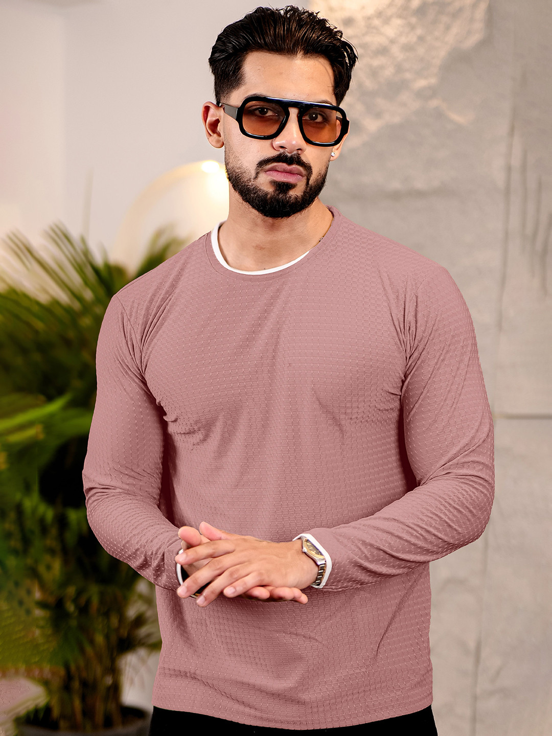 BENNY BROOKS Men Self Design Round Neck T-shirt