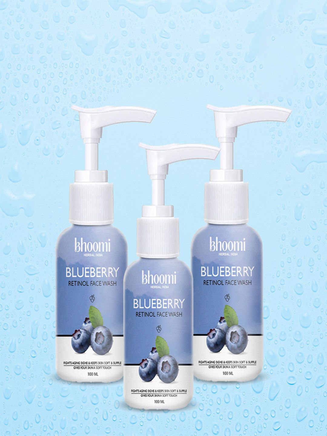 BHOOMI HERBAL INDIA Set Of 3 Blueberry Retinol Face Wash - 100 ml Each