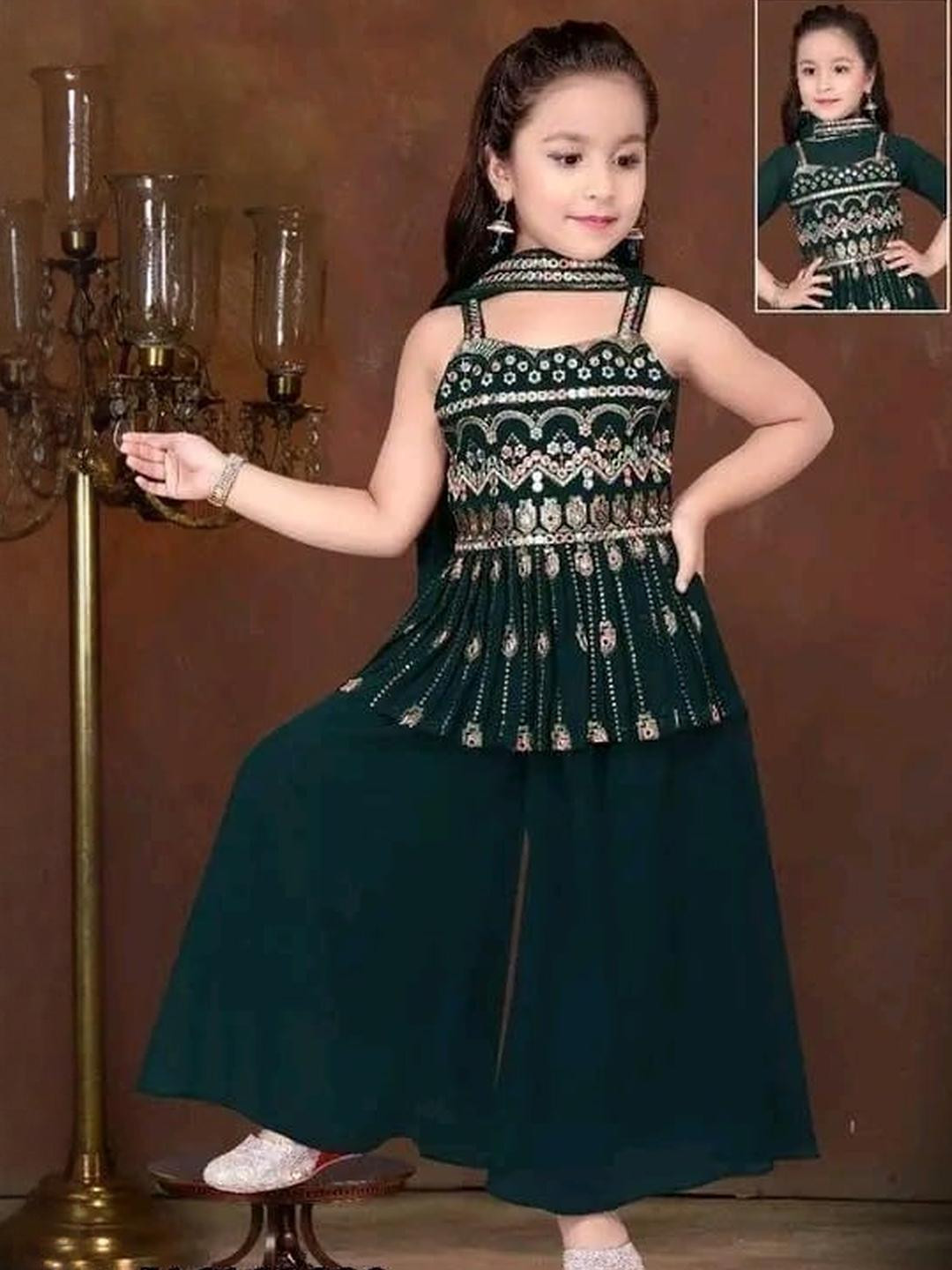 Tulsi Creation Kids-Girls Green Clothing Set