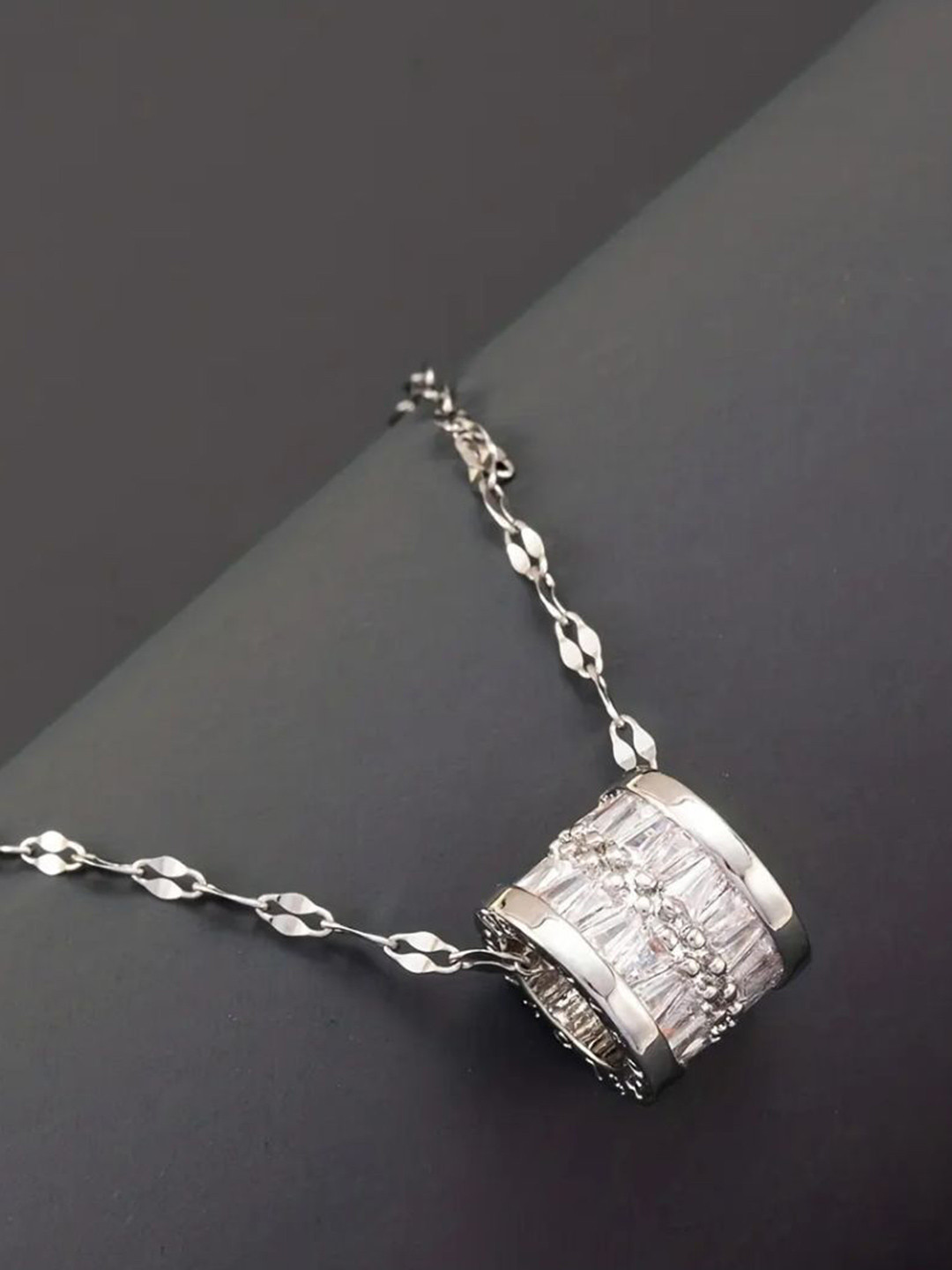 Estailo fashion Women Silver-Plated Cubic Zirconia-Stud Bling Blogger Pendant With Chain