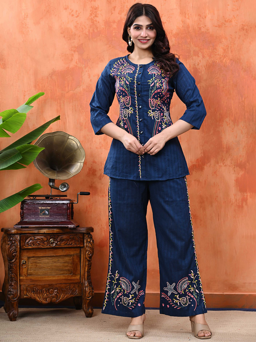 Billion Embroidered Pure Cotton Top With Trousers Co-Ords