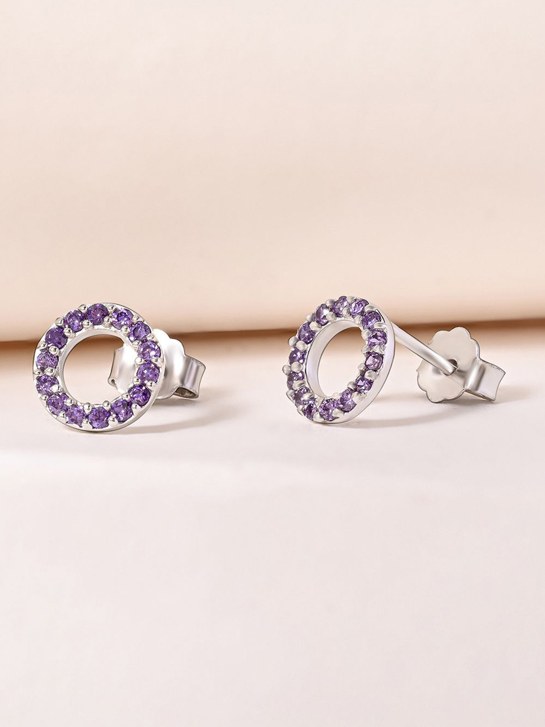 TOUCH925 925 Silver Cubic Zirconia Studded Circular Studs