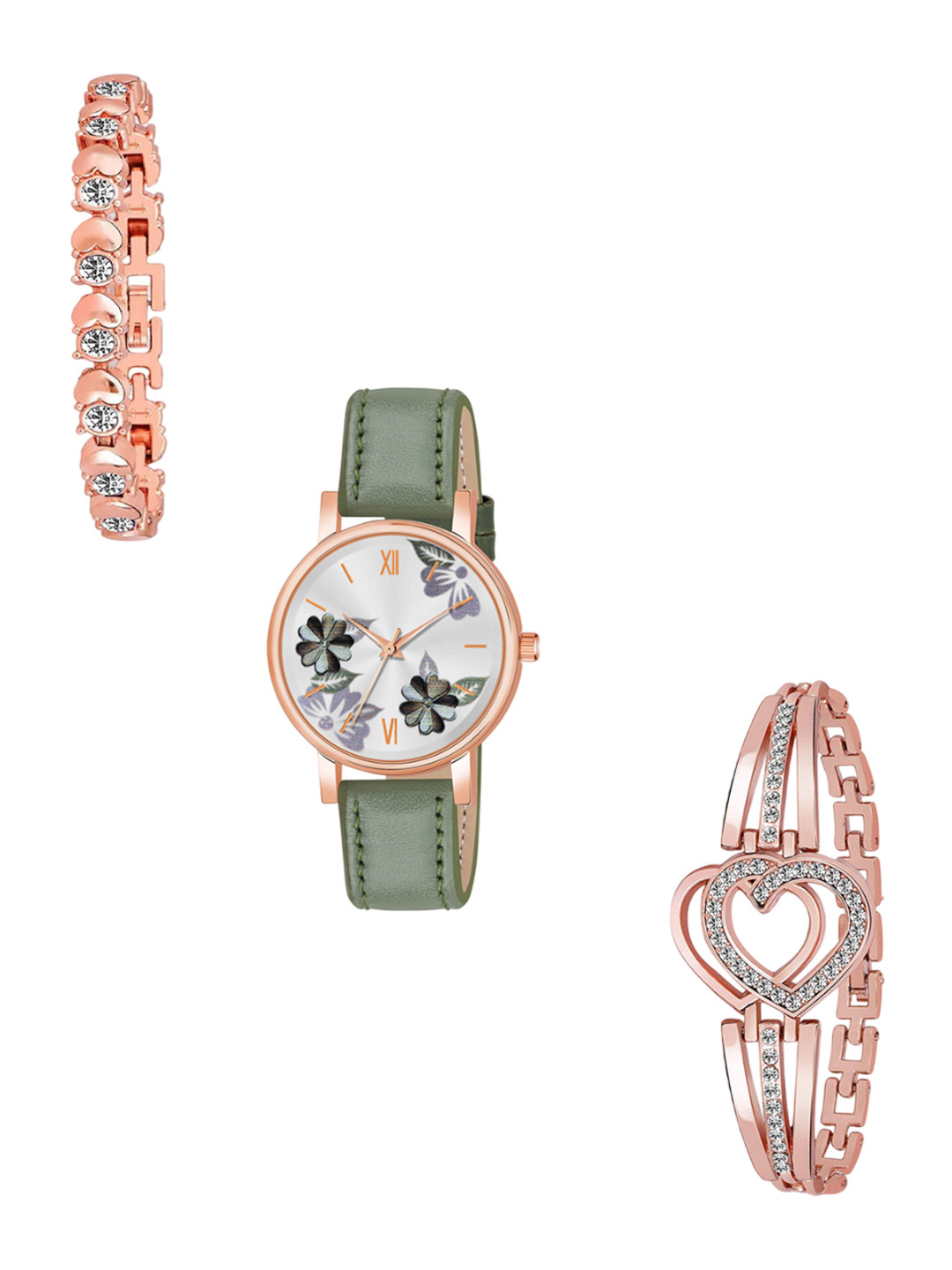 THE SHOPOHOLIC Women Printed Dial & Leather Straps Analogue Watch K-GREEN-2BR