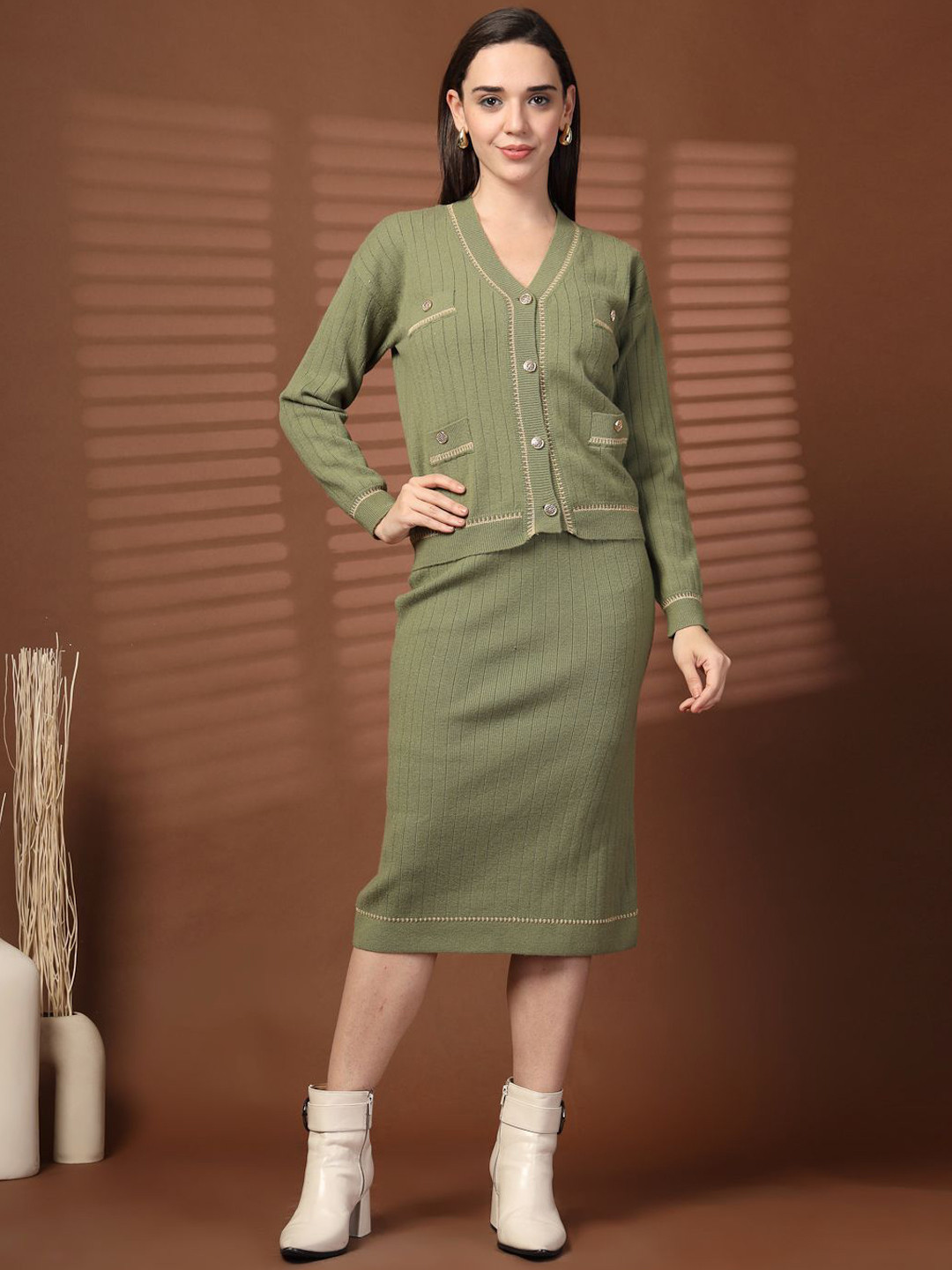 Juelle Striped V Neck Sweater With Trousers Co-Ords