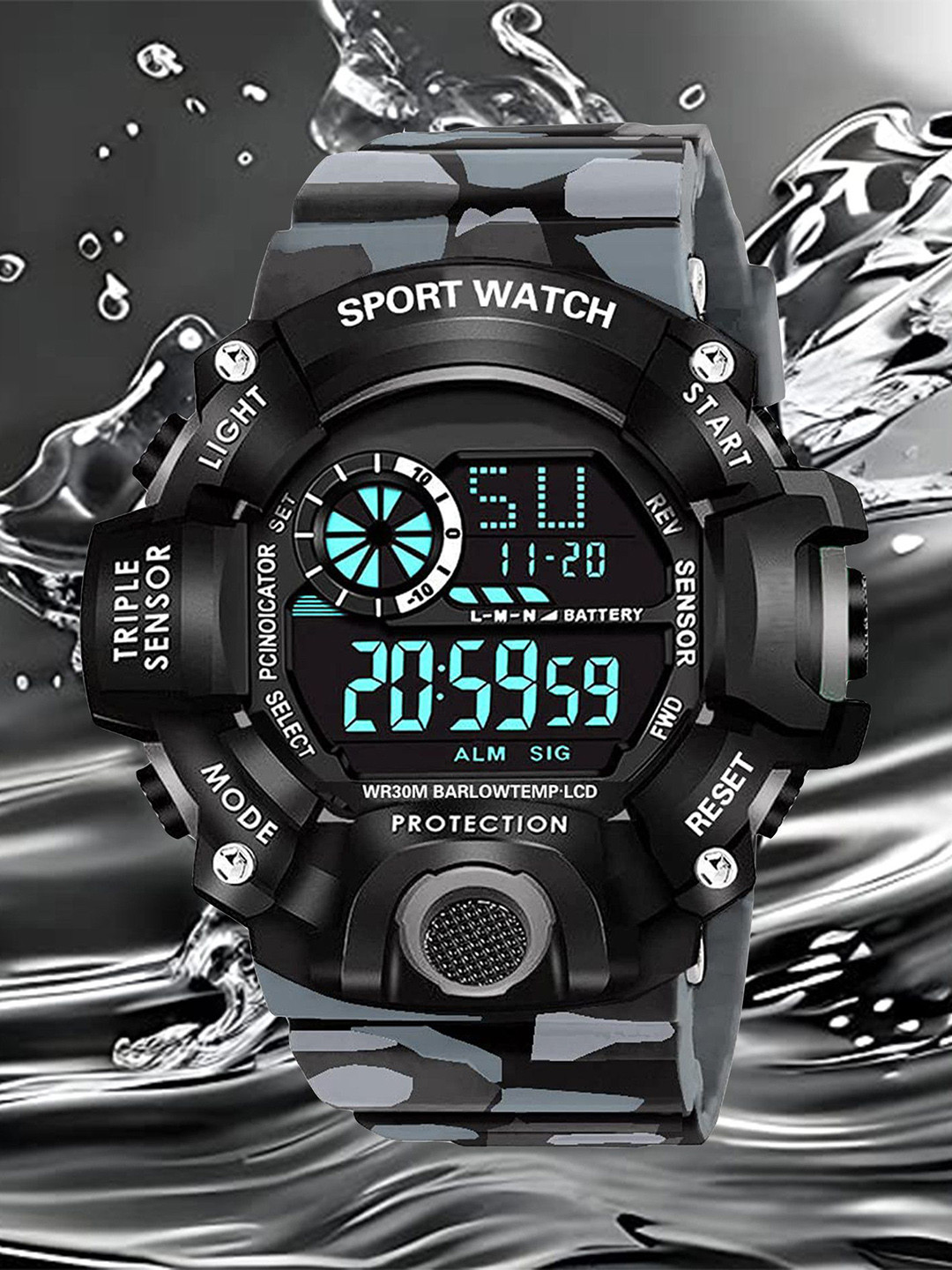 THE SHOPOHOLIC Men Round Dial Digital Watch G-Water-Army Grey