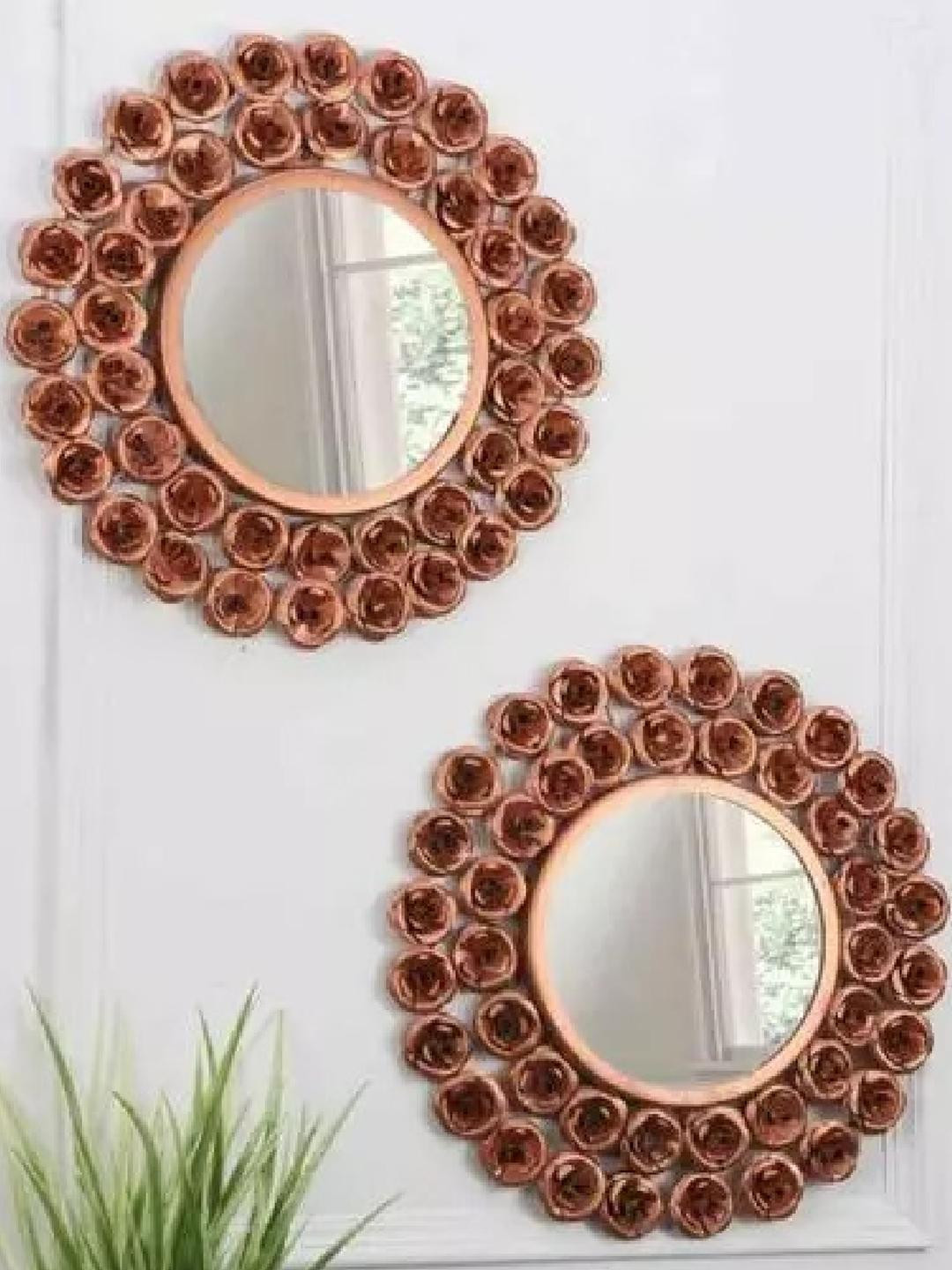Urban Hamlet Gold Set of 2 Vintage Copper Rose Design Round Mirror