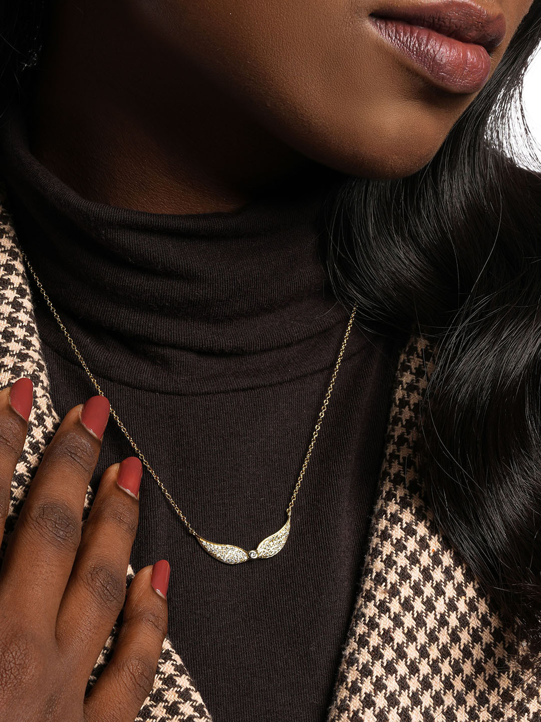 SRIYA 925 Silver 18K Gold-Plated Cubic Zirconia Angel Wing Shaped Minimal Necklace