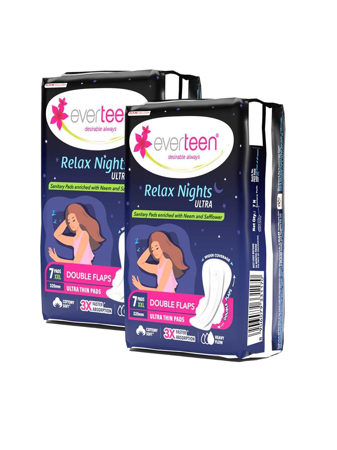 everteen Set Of 2 Ultra Thin Overnight Sanitary Pads - 7 Pads Each - XXL