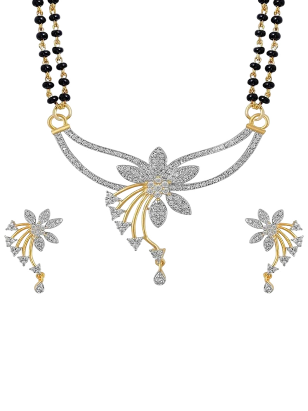 Cityzon India Silver Plated Artificial Stones Studded & Beaded Mangalsutra With Earrings