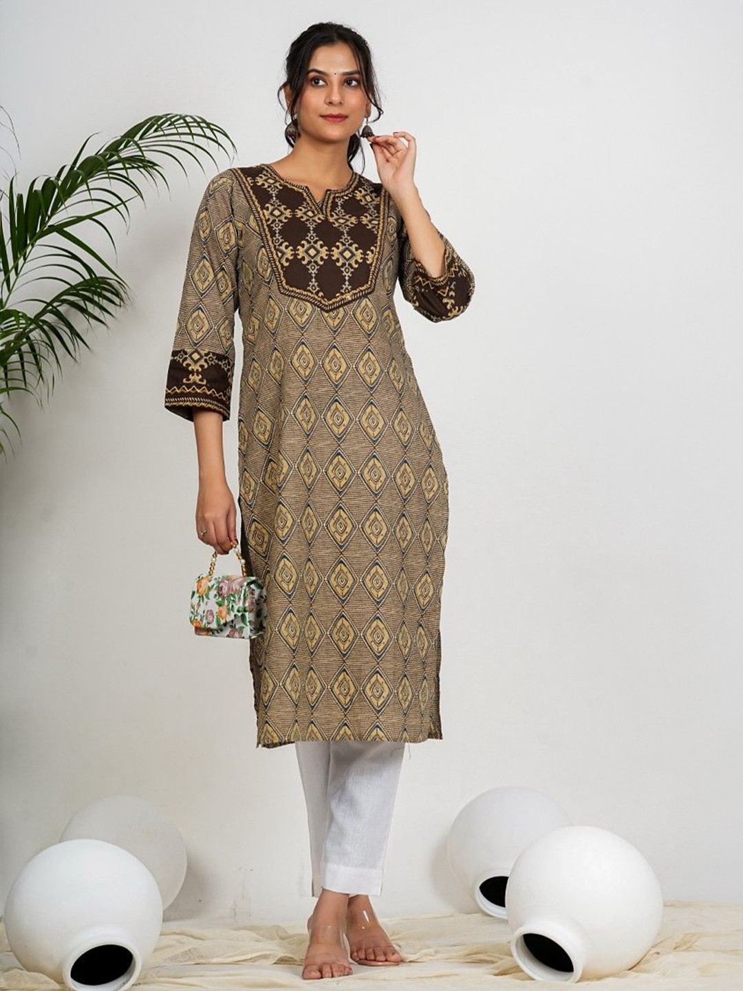 GULMEHAK Checkered Printed Straight Cotton Kurta