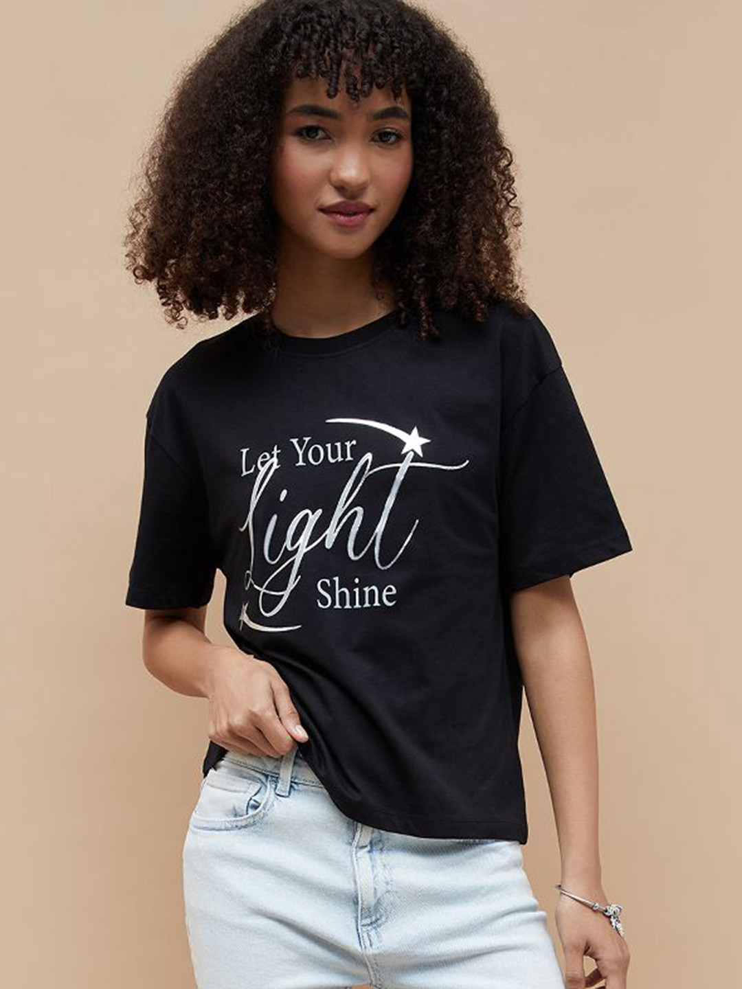Fame Forever by Lifestyle Typography Printed Round Neck Drop-Shoulder Sleeve Cotton Tshirt