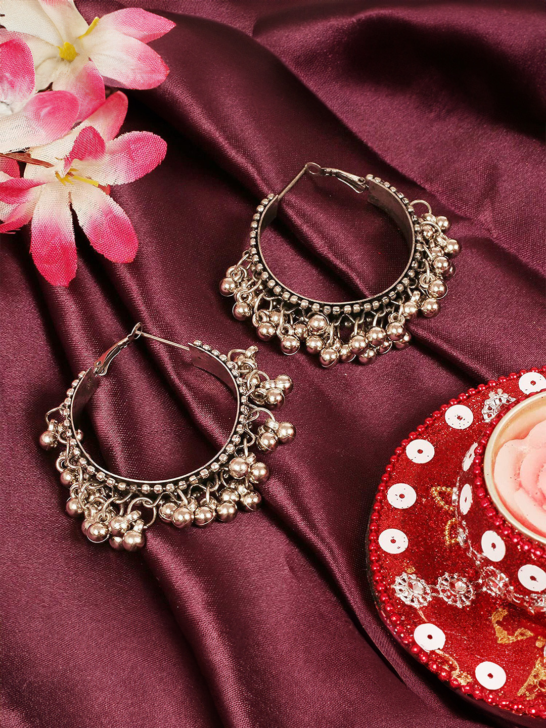 OPUS GEMS Ghungroo Beaded Circular Shaped Hoop Earrings