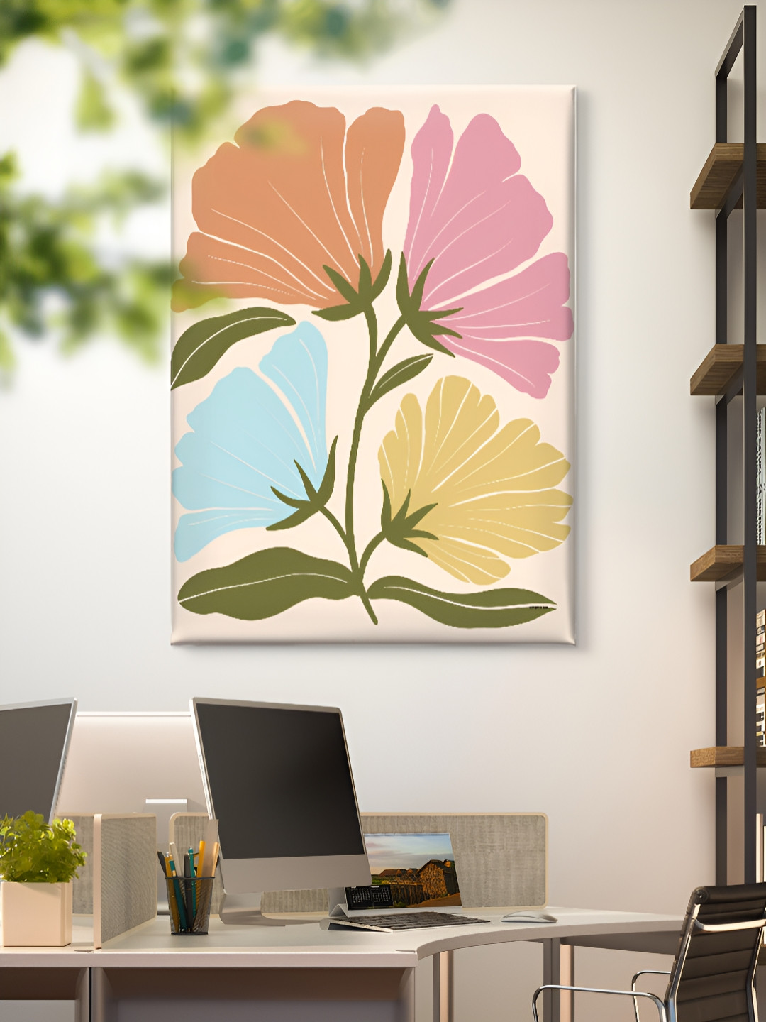 Livin'luxe White & Blue Colorful Floral Canvas Wall Art