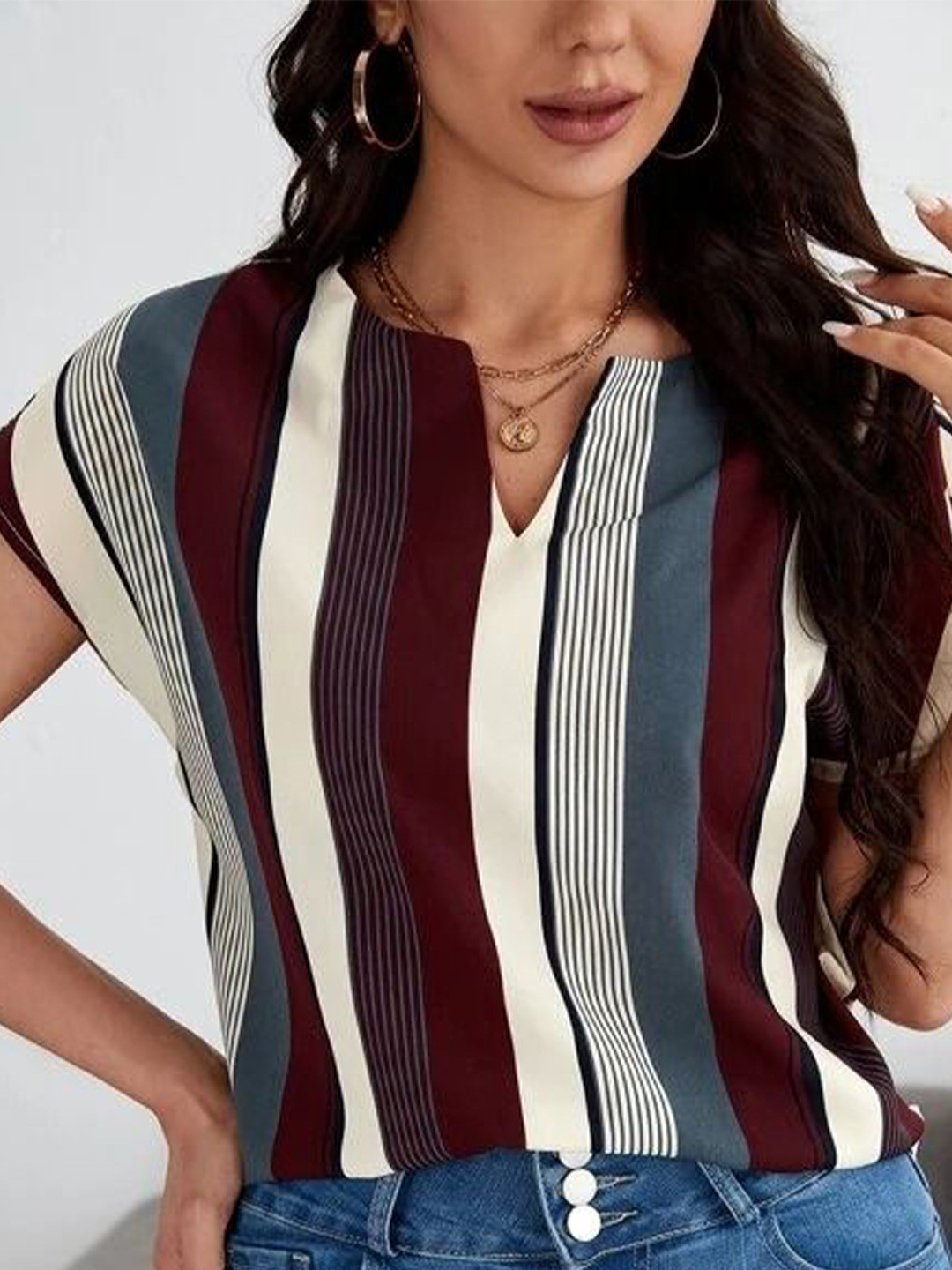 Mast & Harbour Women Striped Extended Sleeves Top