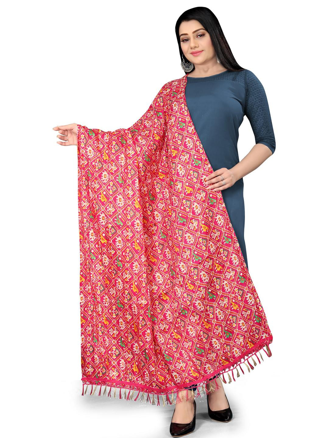 EBADAT Women Art Silk Pink Printed Dupatta
