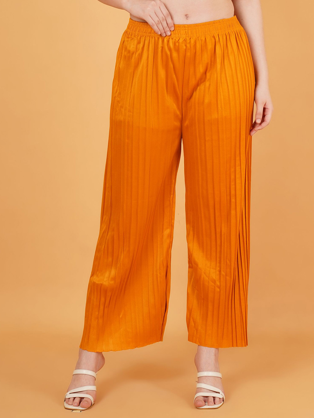 Parona Women Accordion Pleated Straight Palazzos