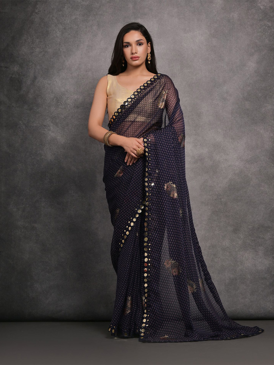 KALINI Mirror Work Abstract Printed Saree