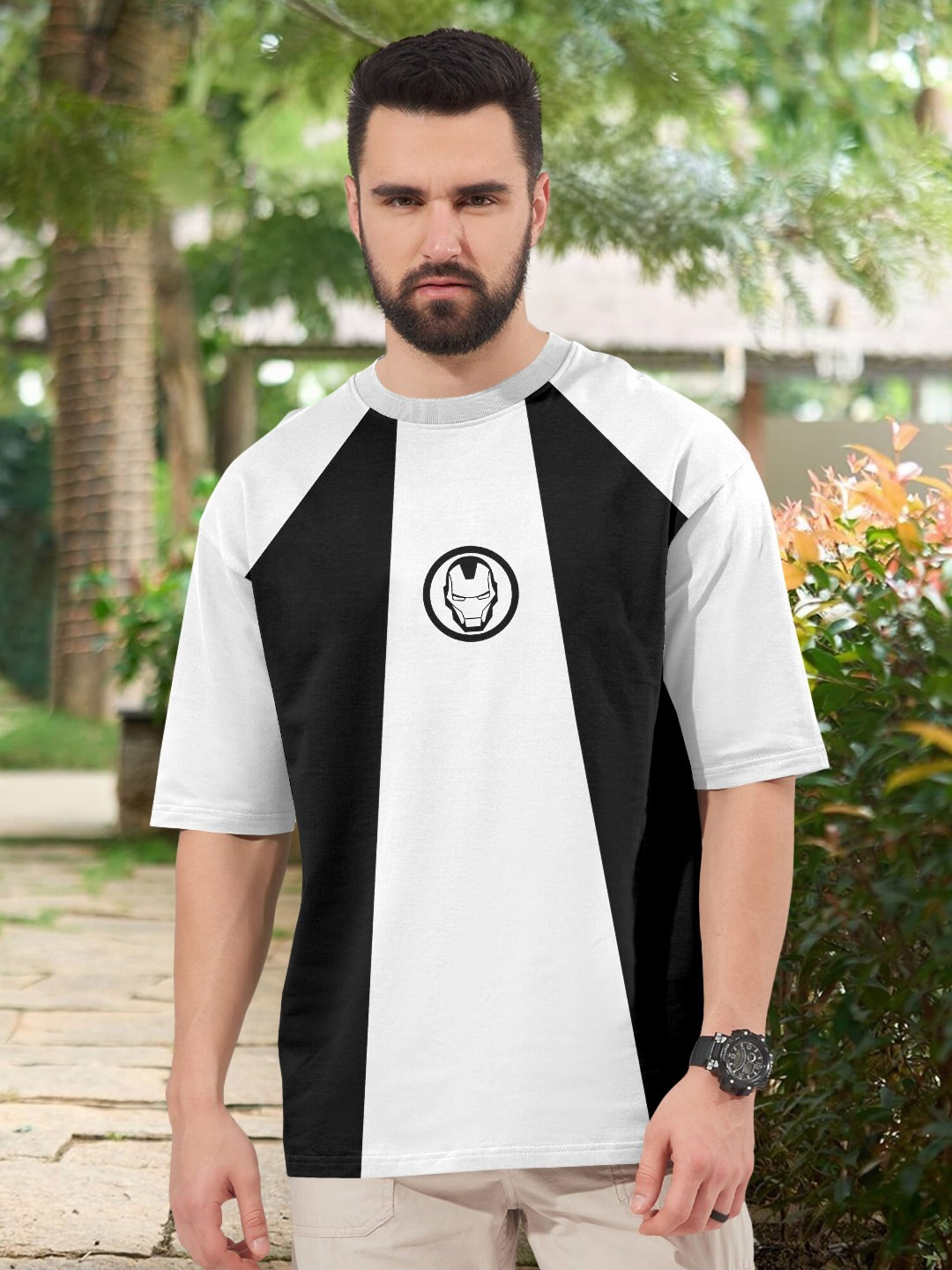 Metronaut Iron Man Colourblocked Drop-Shoulder Sleeves Cotton T-shirt