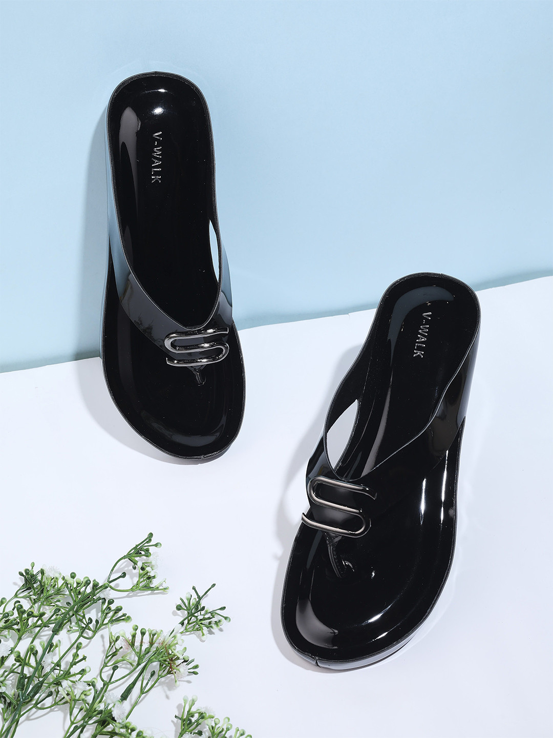 V-WALK Women Wedge Heel Solid Sandals With Open Back