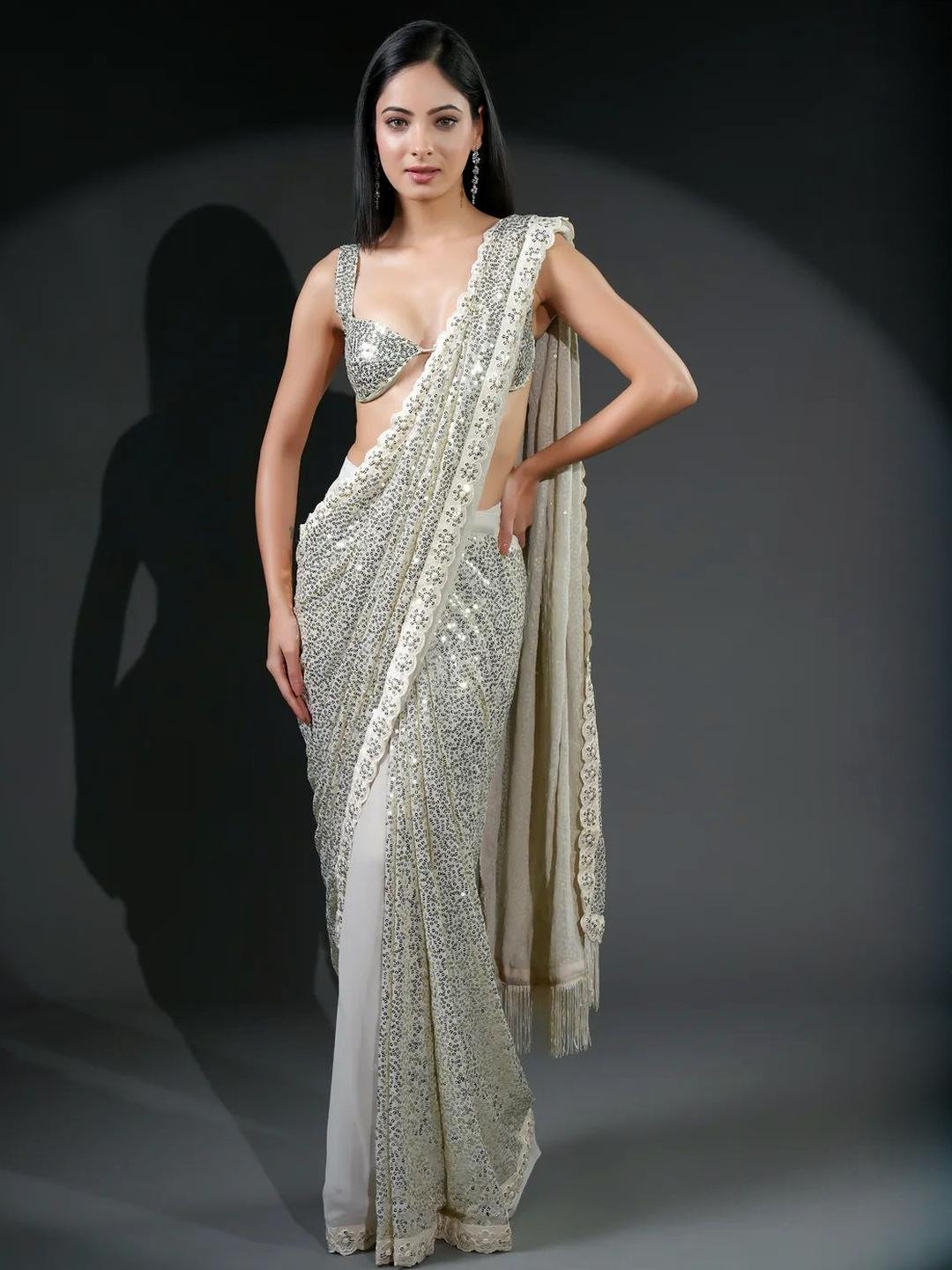 HANDME Premium Luxe Sequin Infused Saree with Unstitched Blouse