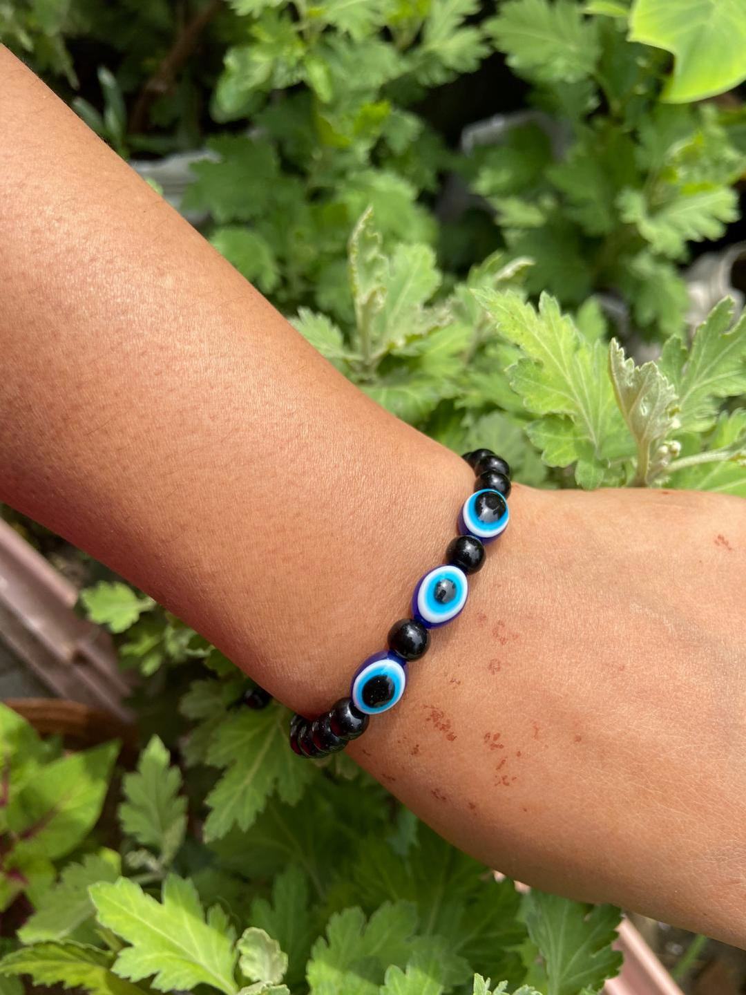 Psight Women Double Evil Eye Beaded Elasticated Bracelet
